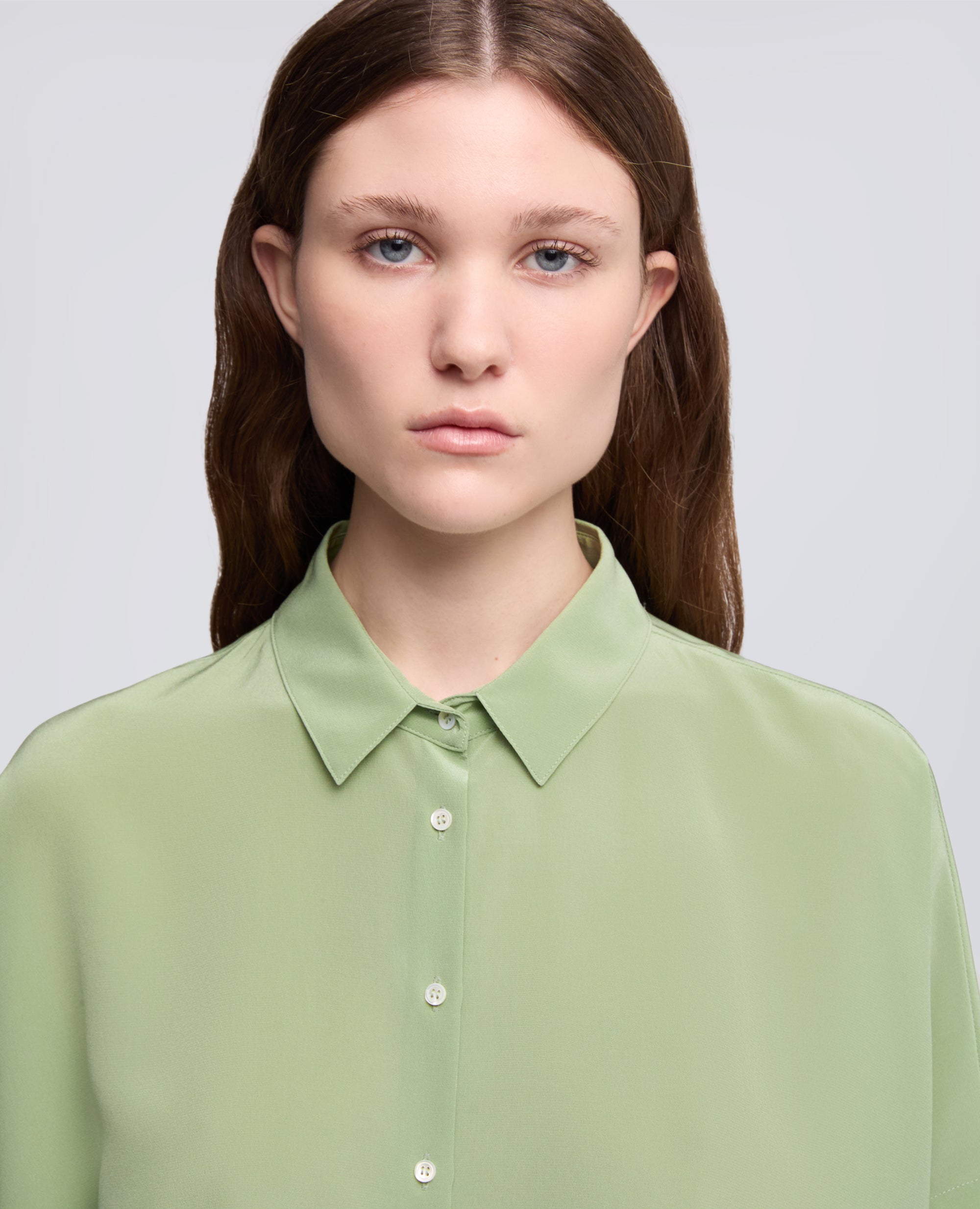 CAMICIA IN CREPE DE CHINE SETA-VERDINO-LIGHT GREEN-VERDINO-VERDINO-VERDINO