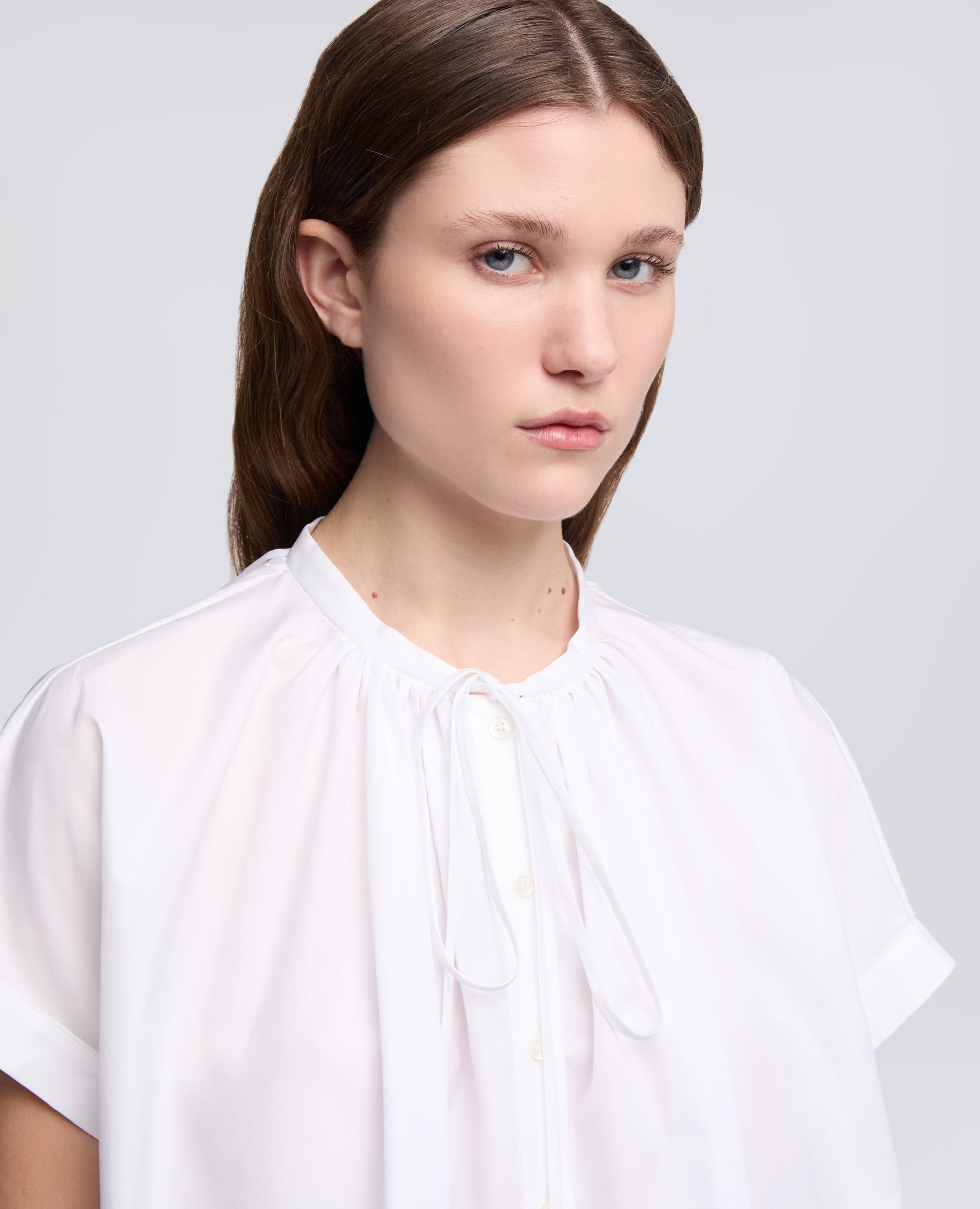 CAMICIA IN POPELINE DI COTONE-BIANCO-WHITE-BLANCO-WEISS-BLANC