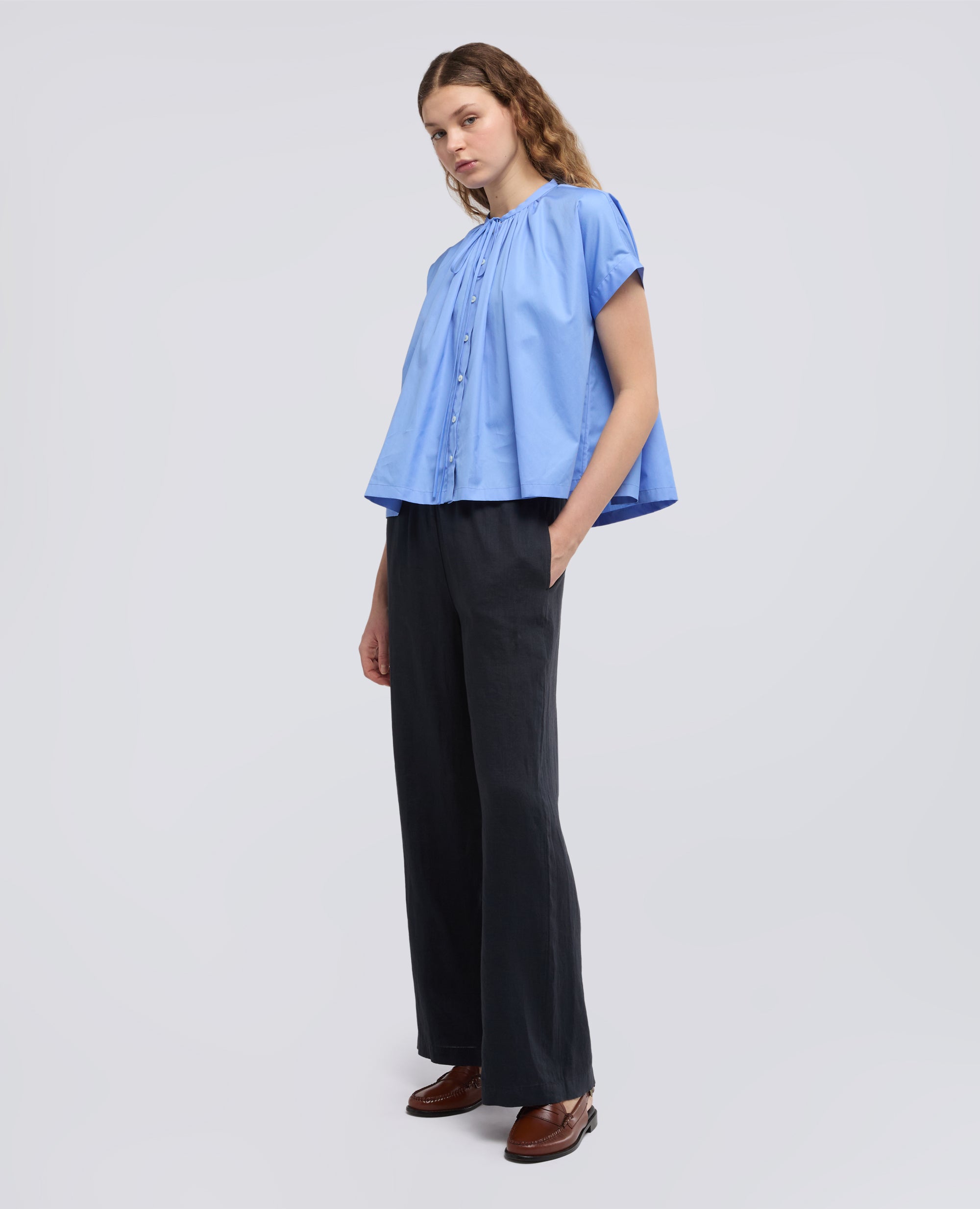 CAMICIA IN POPELINE DI COTONE-AZZURRO-SKY BLUE-AZUL CLARO-HIMMELBLAU-BLEU CIEL