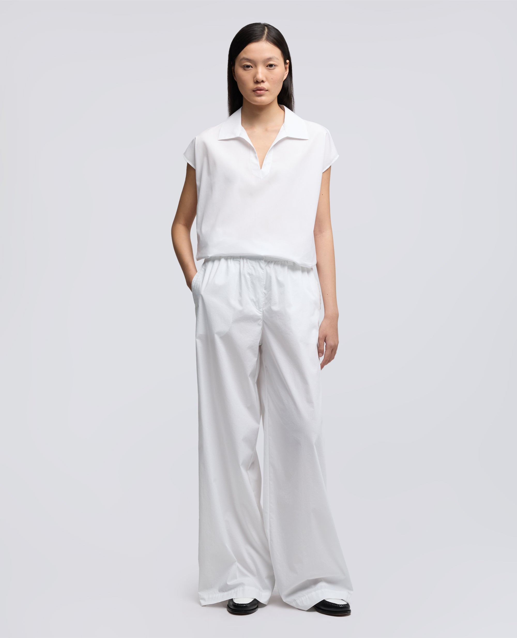 TOP IN POPELINE DI COTONE-BIANCO-WHITE-BLANCO-WEISS-BLANC