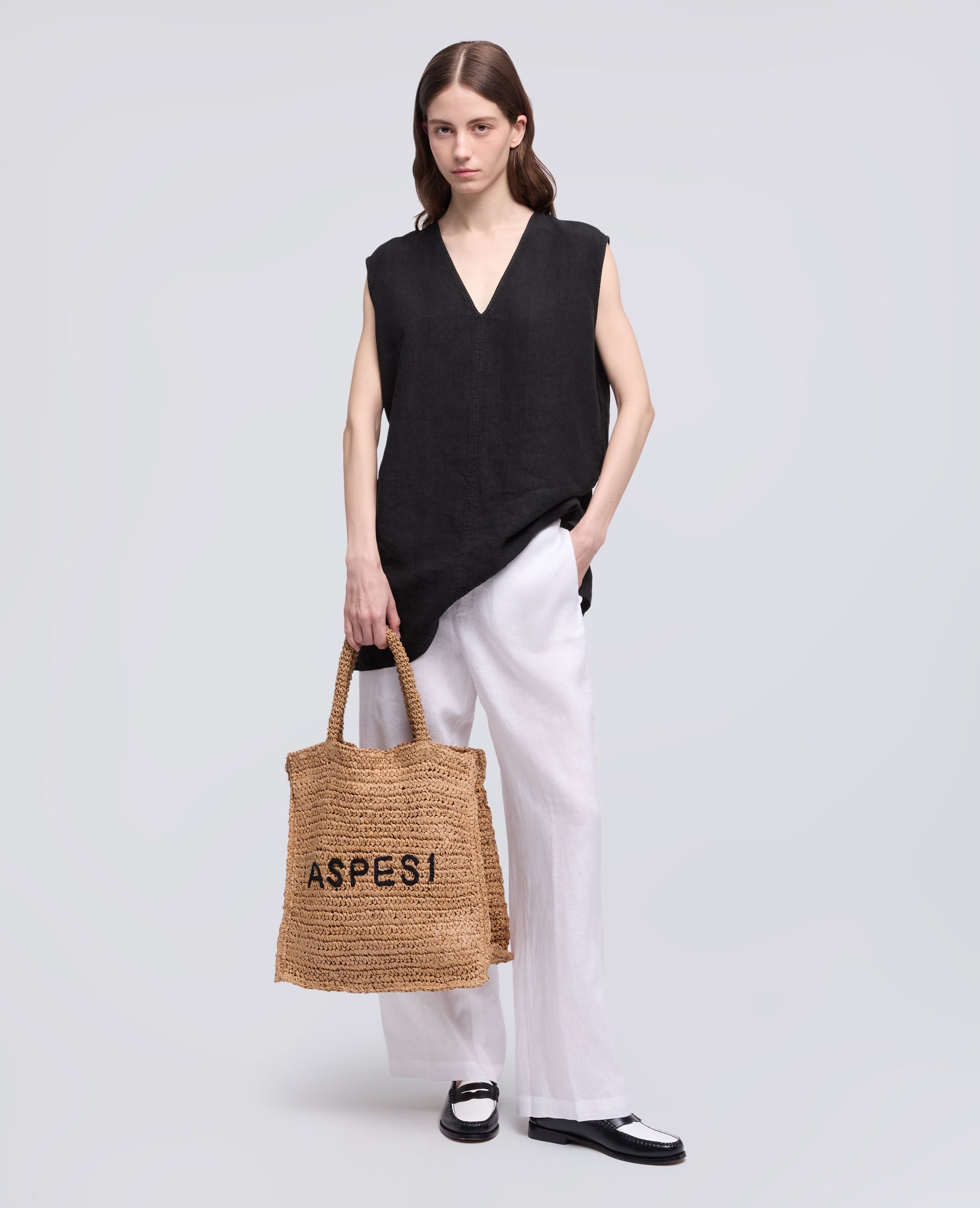 TOP IN TELA DI LINO-NERO-BLACK-NEGRO-SCHWARZ-NOIR