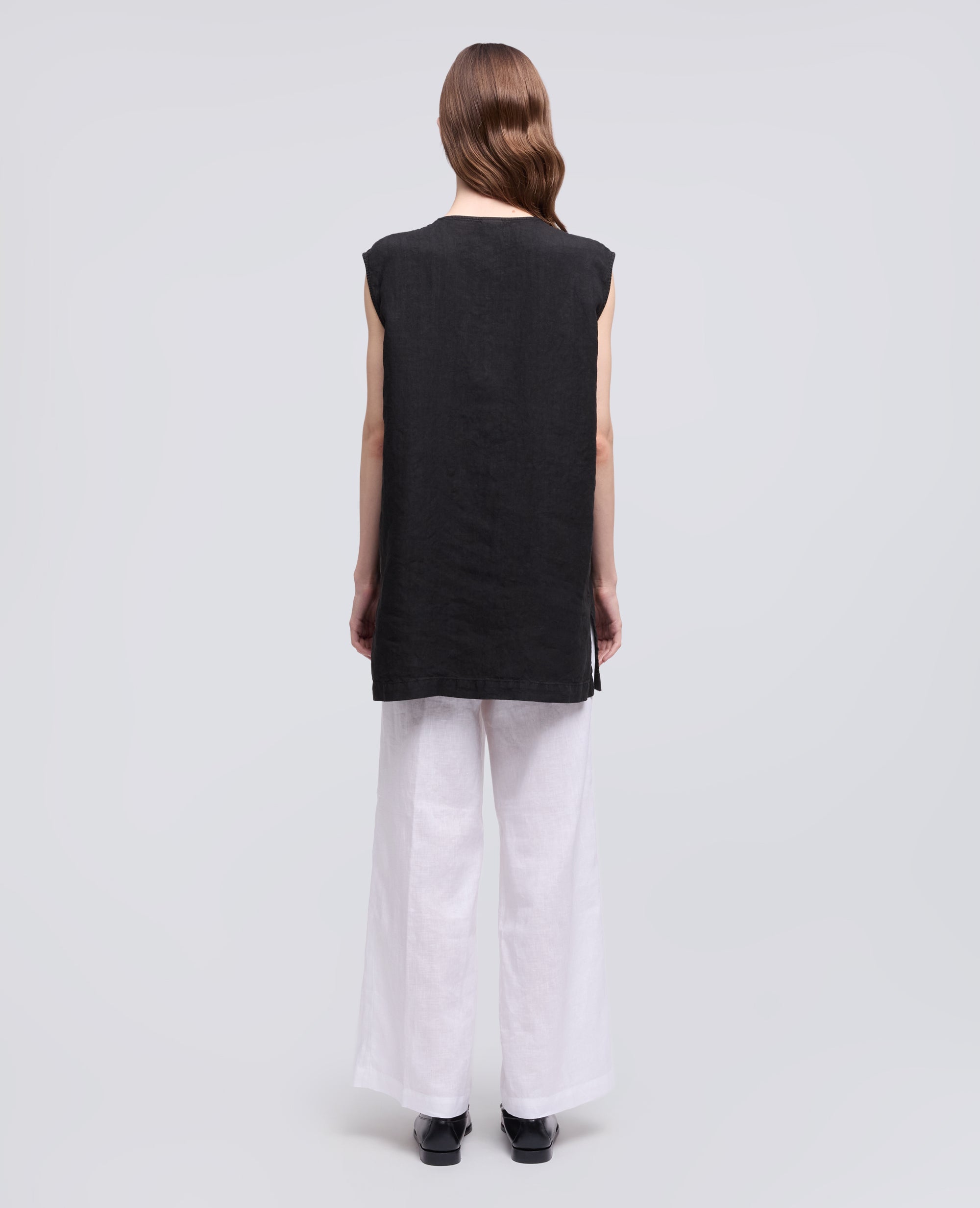 TOP IN TELA DI LINO-NERO-BLACK-NEGRO-SCHWARZ-NOIR