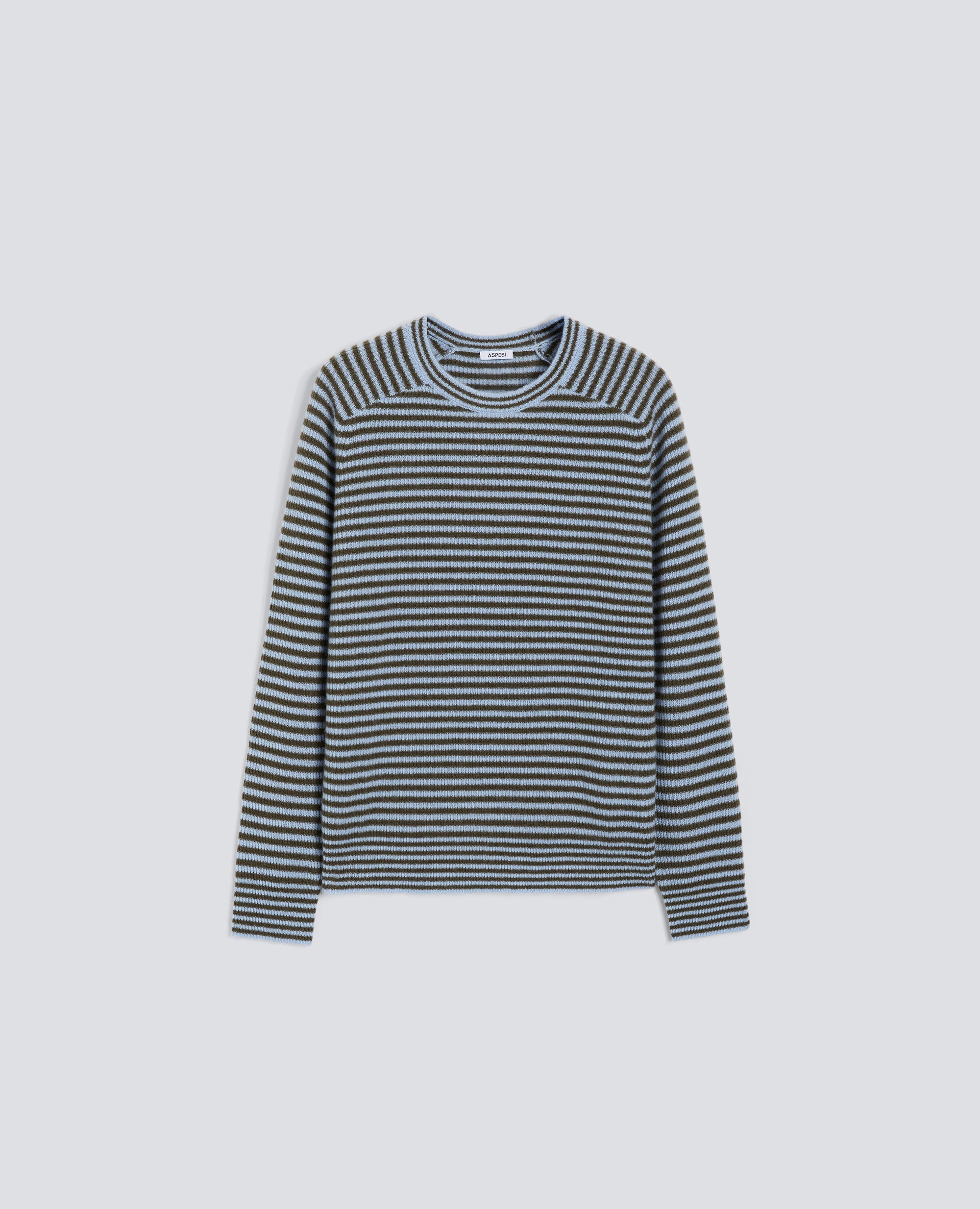 MAGLIA GIROCOLLO IN PURO CASHMERE-RIGA AZZURRA-LIGHT BLUE STRIPE-RAYA AZUL CLARO-STREIFEN BLAU-RAYURE BLEU CIEL