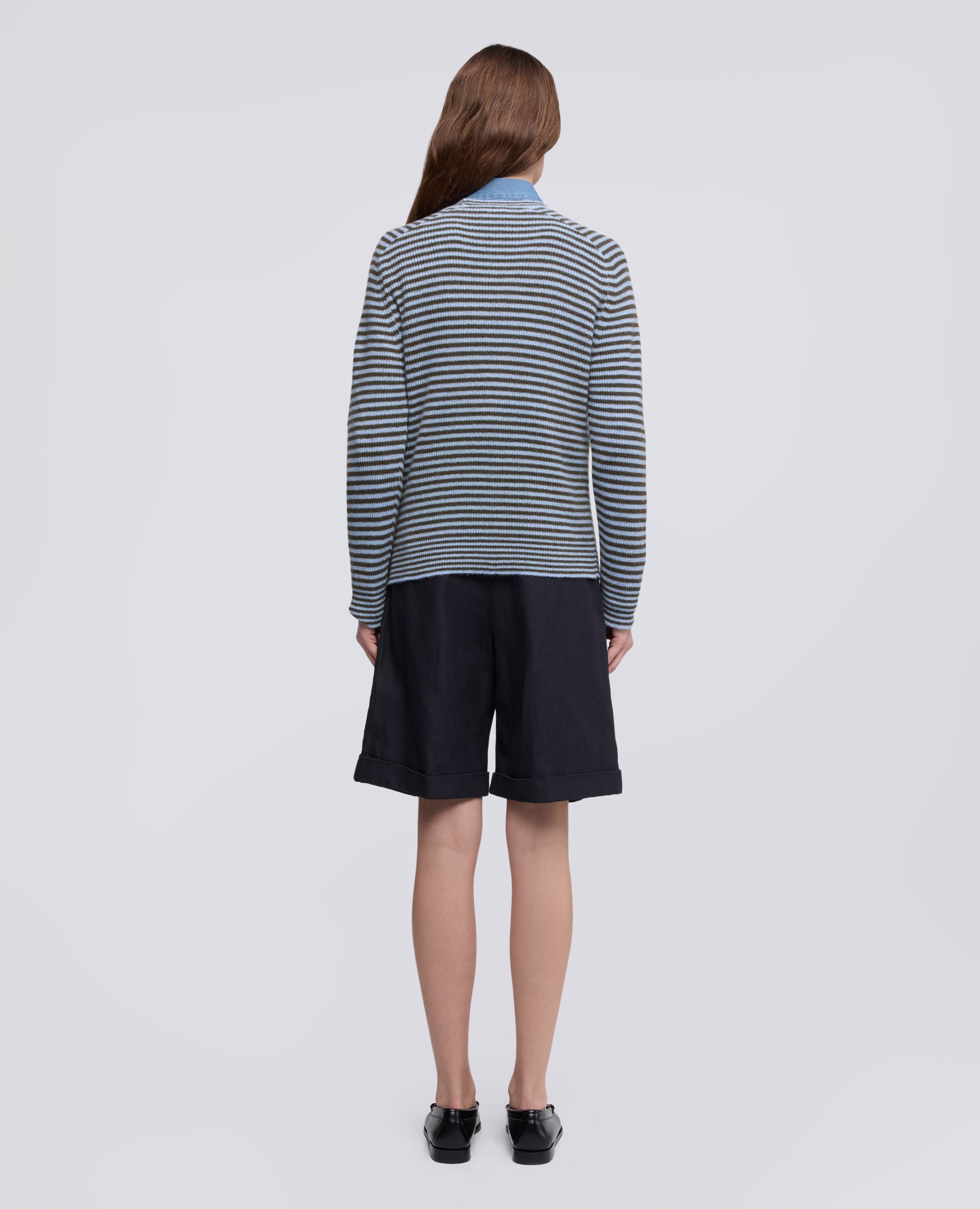 MAGLIA GIROCOLLO IN PURO CASHMERE-RIGA AZZURRA-LIGHT BLUE STRIPE-RAYA AZUL CLARO-STREIFEN BLAU-RAYURE BLEU CIEL