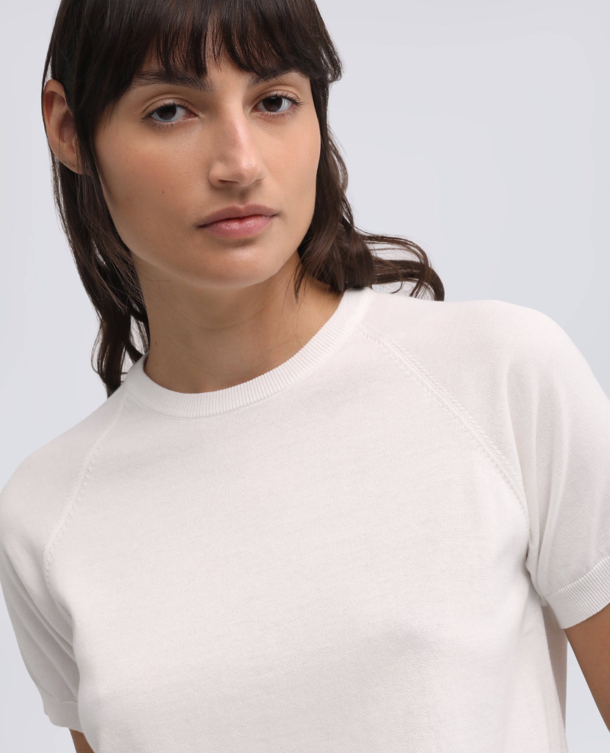T-SHIRT GIROCOLLO IN FILATO DI PURO COTONE-BIANCO-WHITE-BLANCO-WEISS-BLANC