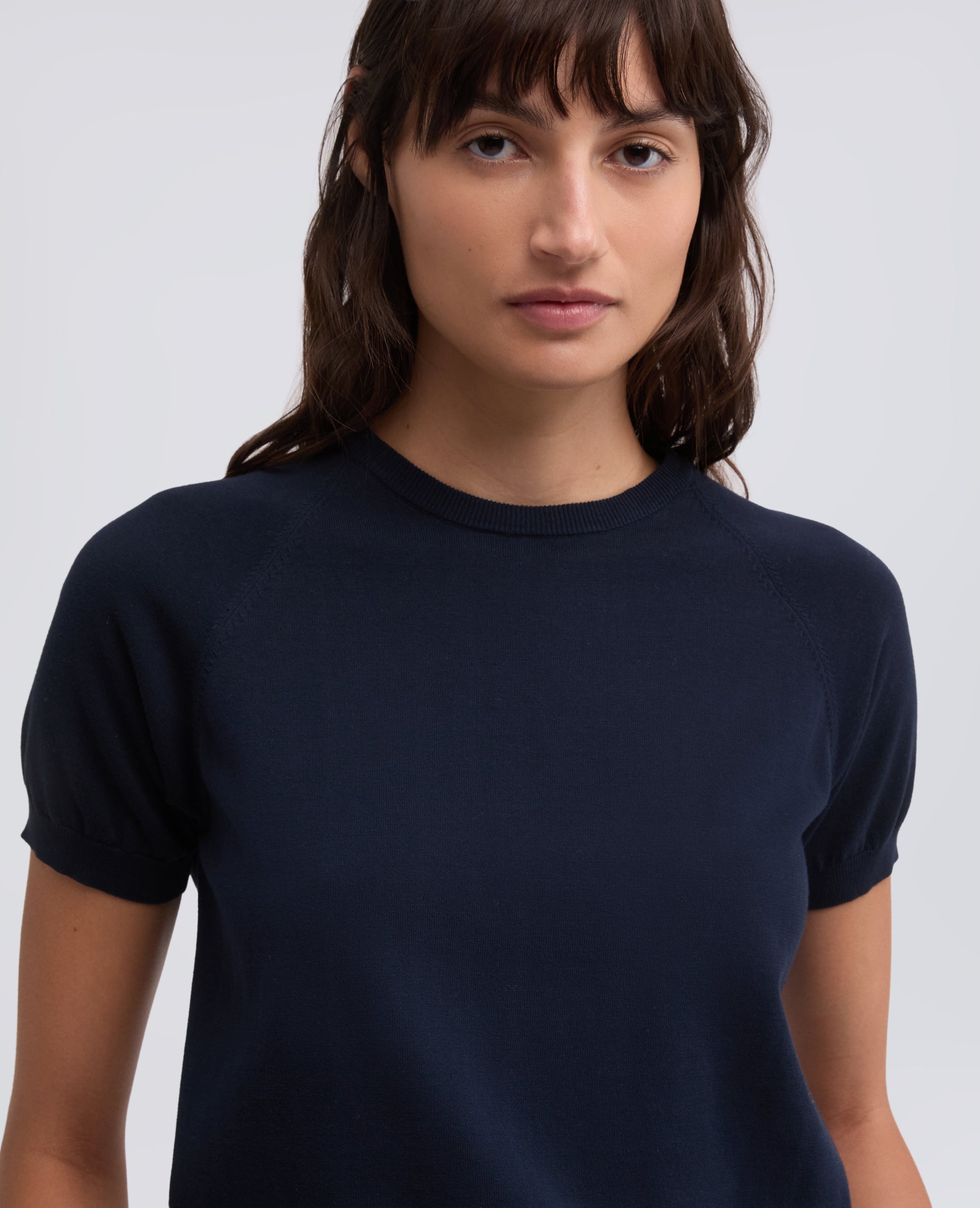 T-SHIRT GIROCOLLO IN FILATO DI PURO COTONE-NAVY-NAVY-AZUL MARINO-NAVY-NAVY