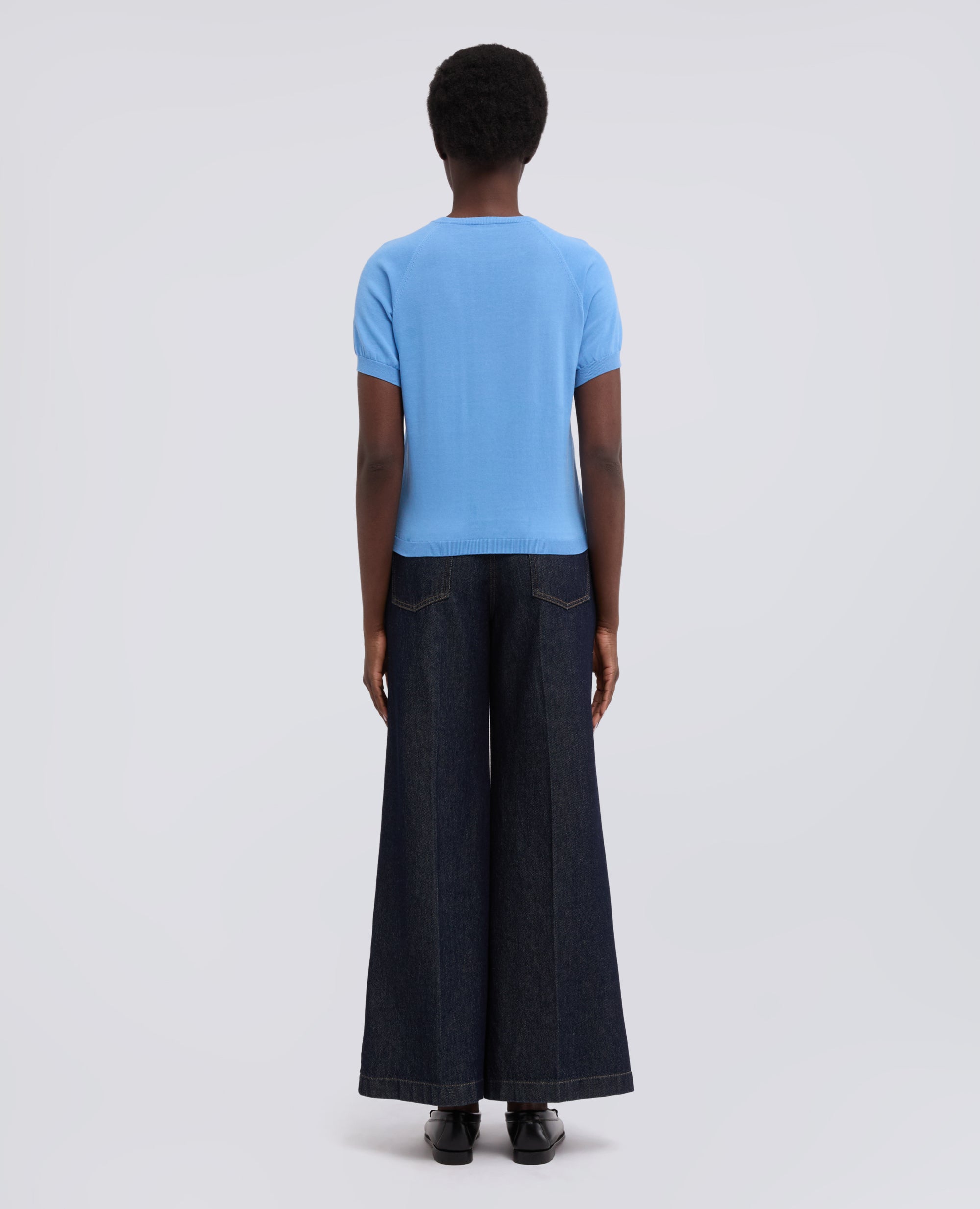 T-SHIRT GIROCOLLO IN FILATO DI PURO COTONE-AZZURRO-SKY BLUE-AZUL CLARO-HIMMELBLAU-BLEU CIEL