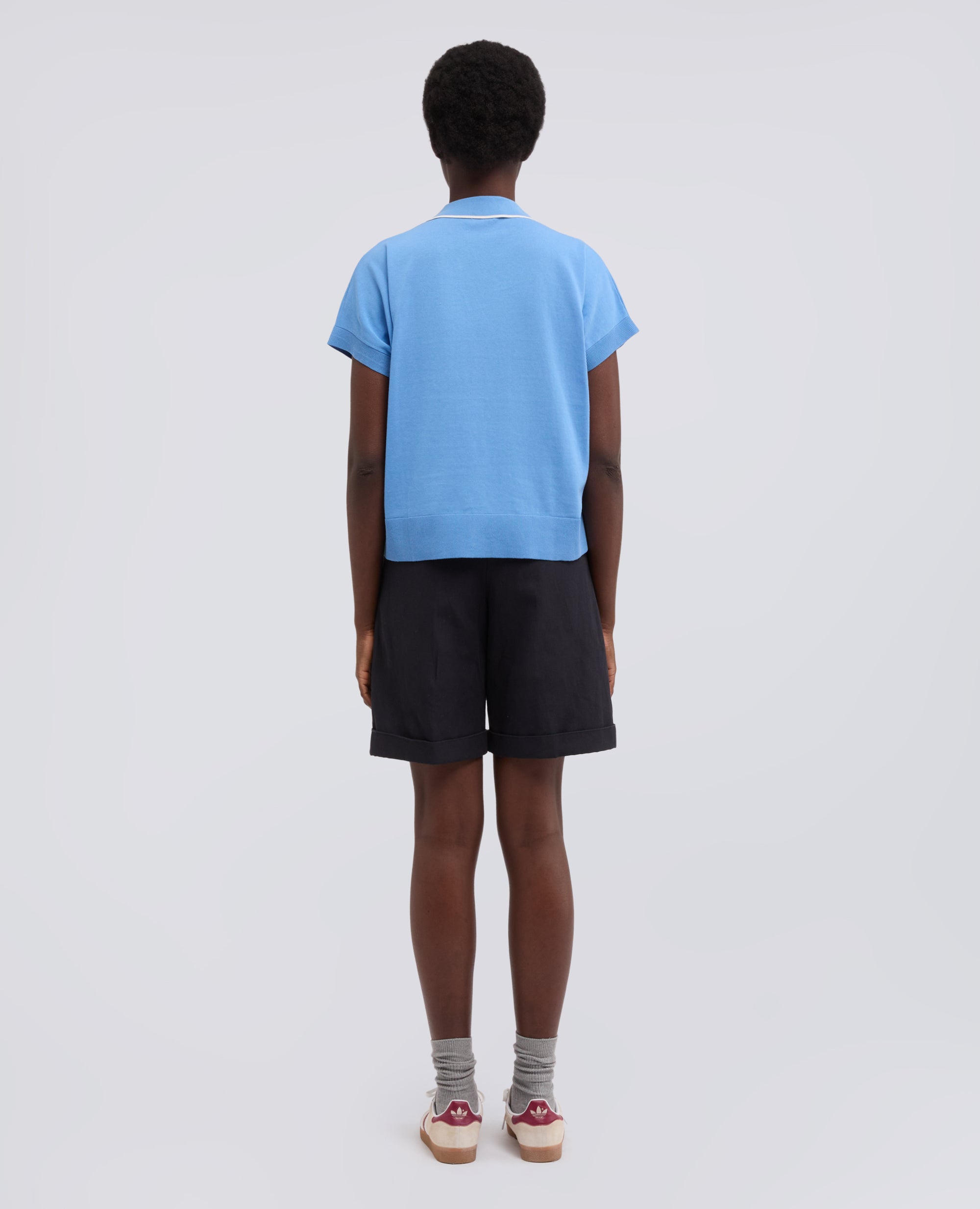 MAGLIA SCOLLO A V CON COLLETTO IN FILATO DI PURO COTONE-AZZURRO-SKY BLUE-AZUL CLARO-HIMMELBLAU-BLEU CIEL