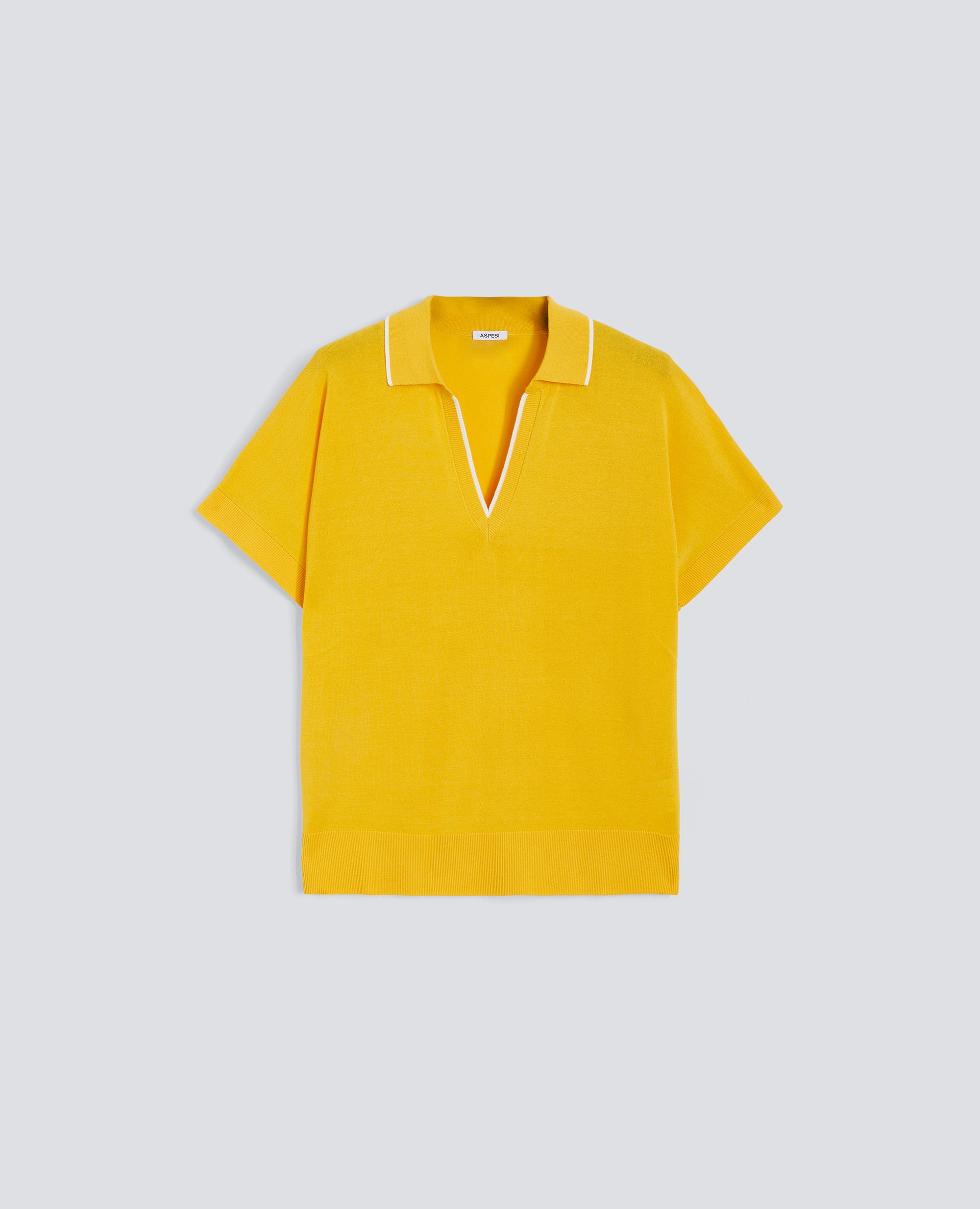 MAGLIA SCOLLO A V CON COLLETTO IN FILATO DI PURO COTONE-GIALLO-YELLOW-AMARILLO-GELB-JAUNE