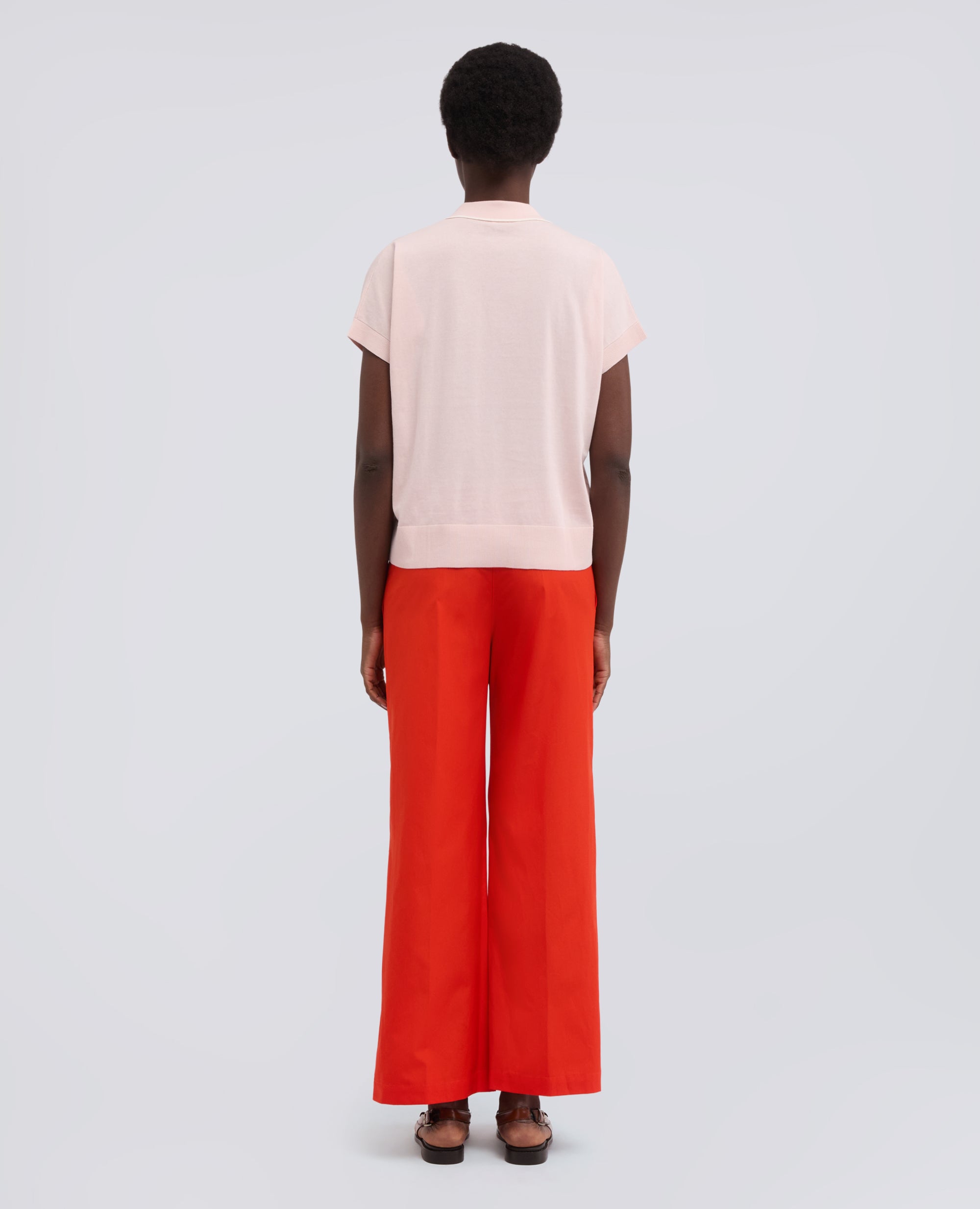 MAGLIA SCOLLO A V CON COLLETTO IN FILATO DI PURO COTONE-ROSA-PINK-ROSA-ROSA-ROSE