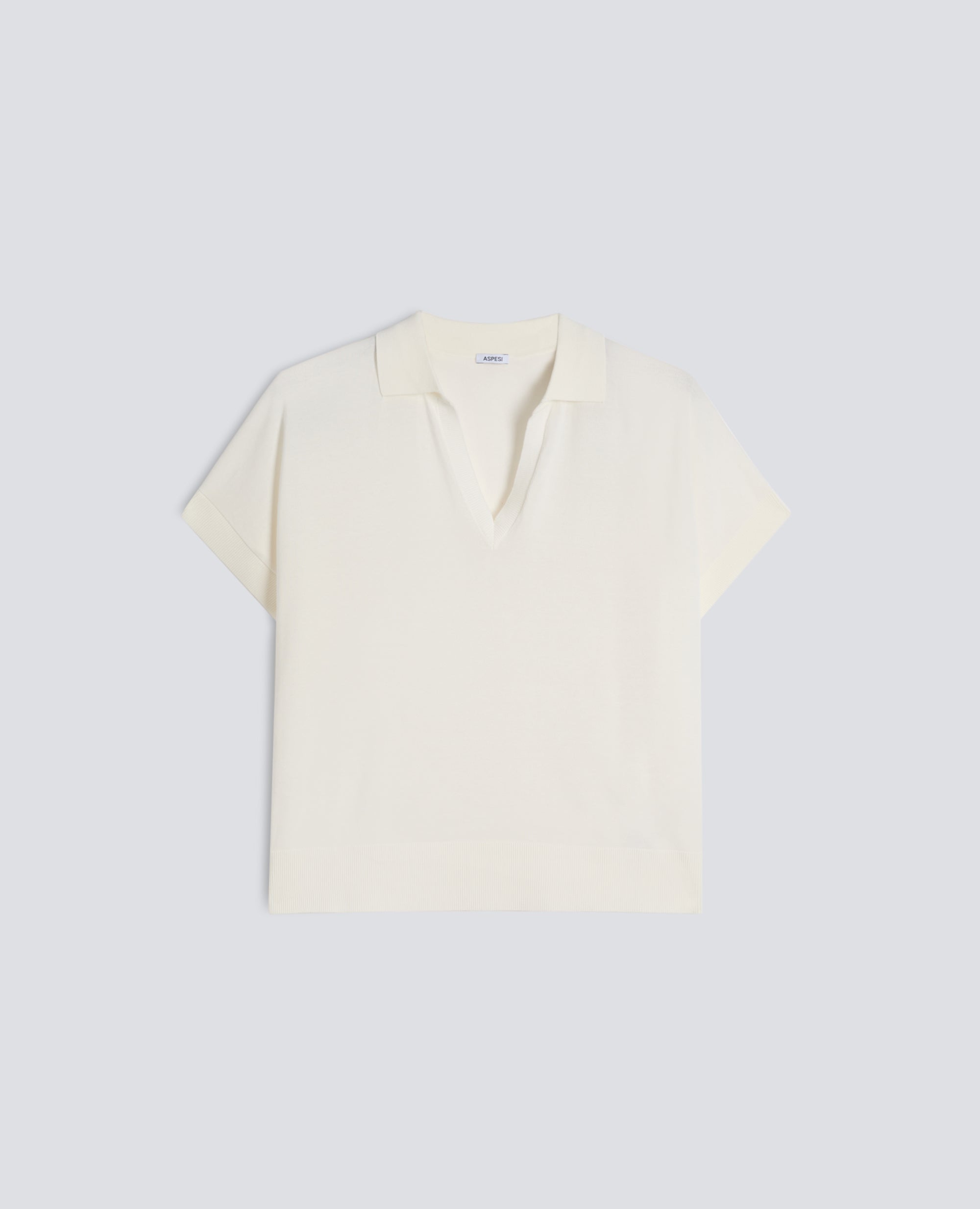 MAGLIA SCOLLO A V CON COLLETTO IN FILATO DI PURO COTONE-BIANCO-WHITE-BLANCO-WEISS-BLANC