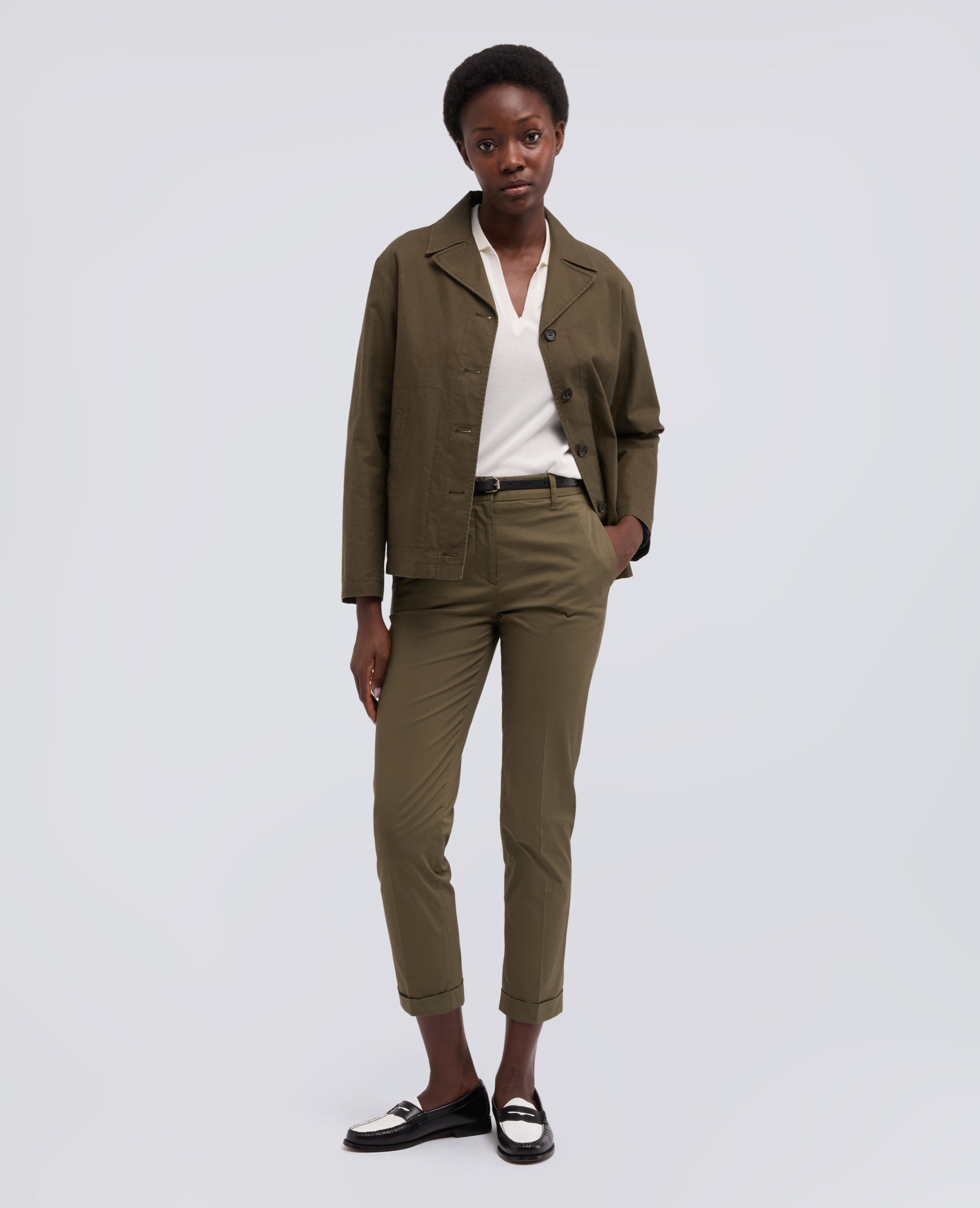 MAGLIA SCOLLO A V CON COLLETTO IN FILATO DI PURO COTONE-BIANCO-WHITE-BLANCO-WEISS-BLANC