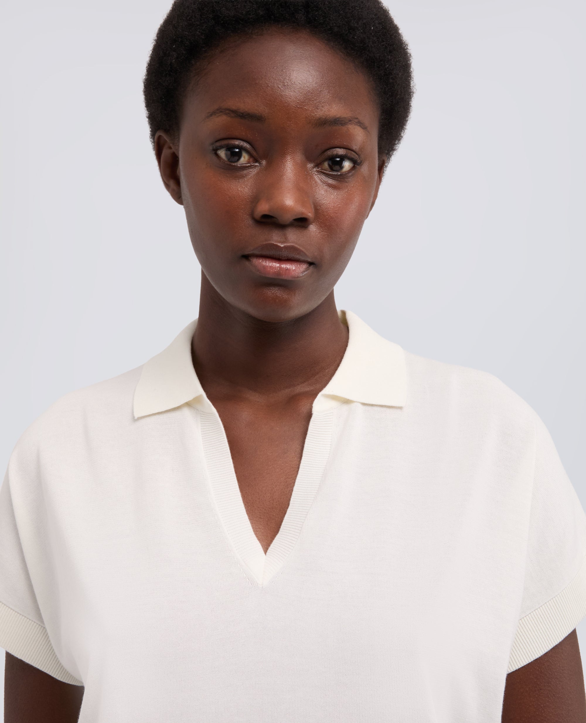 MAGLIA SCOLLO A V CON COLLETTO IN FILATO DI PURO COTONE-BIANCO-WHITE-BLANCO-WEISS-BLANC