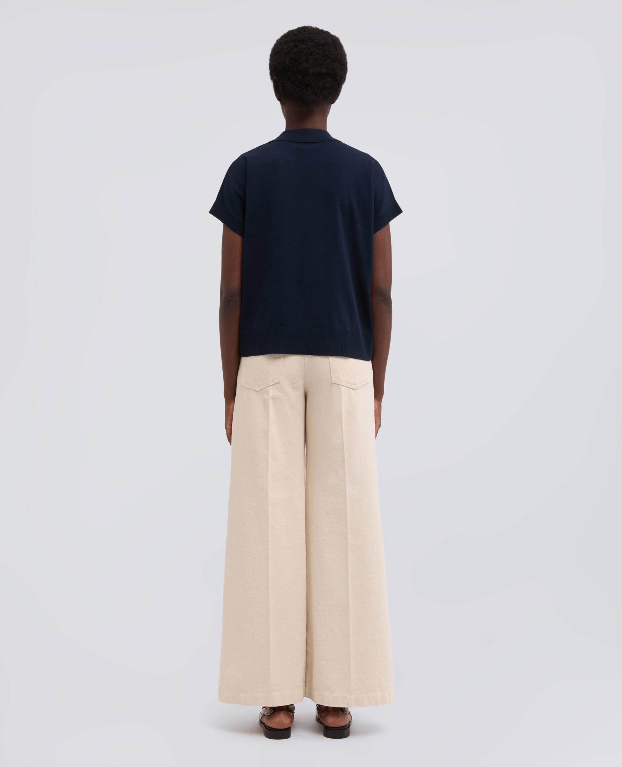 MAGLIA SCOLLO A V CON COLLETTO IN FILATO DI PURO COTONE-NAVY-NAVY-AZUL MARINO-NAVY-NAVY