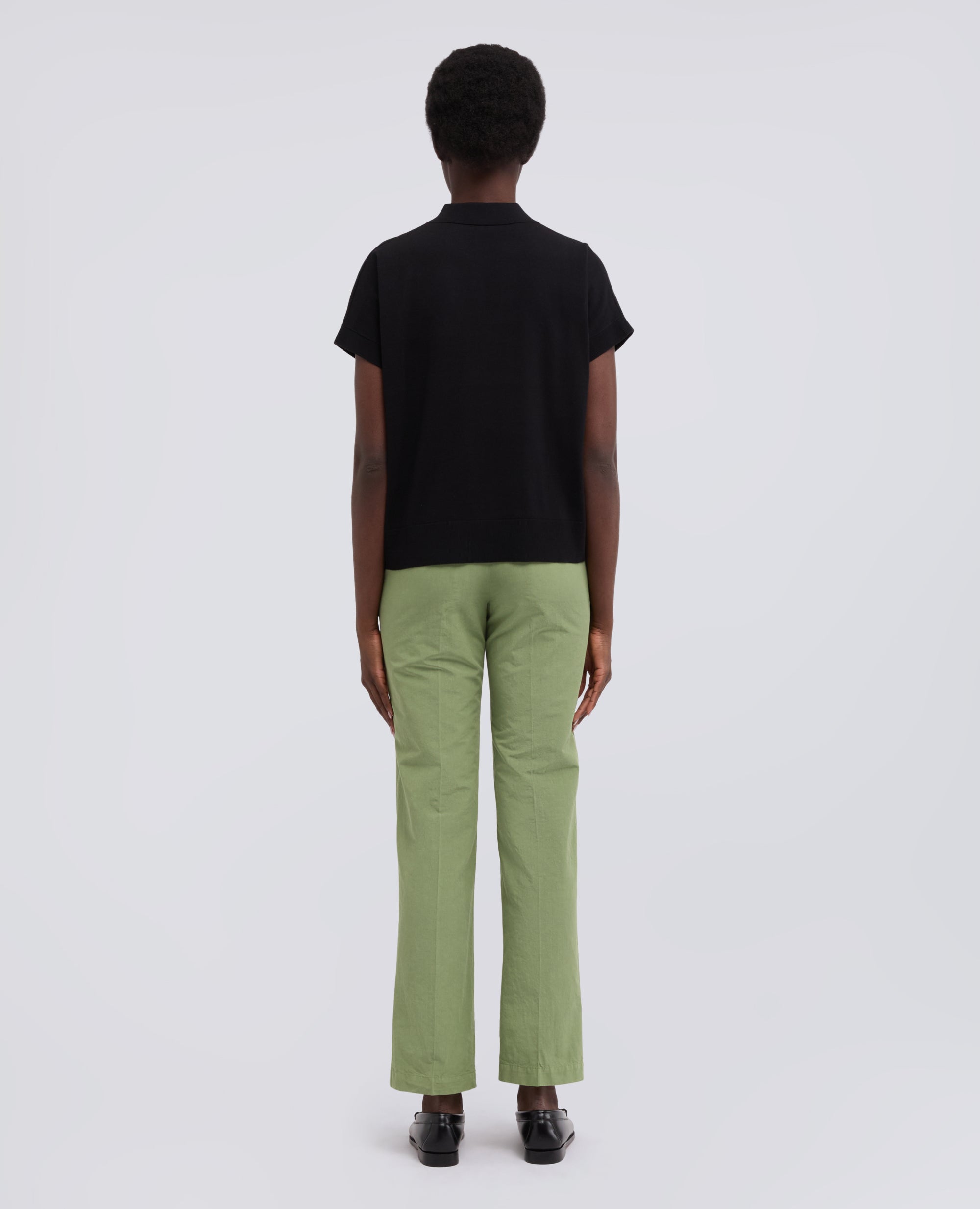 MAGLIA SCOLLO A V CON COLLETTO IN FILATO DI PURO COTONE-NERO-BLACK-NEGRO-SCHWARZ-NOIR