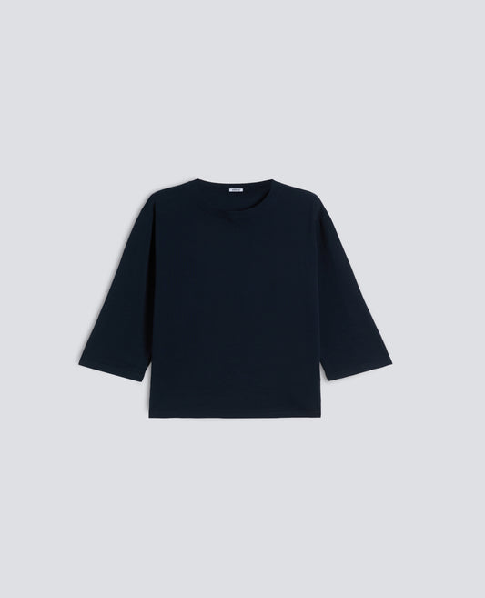 MAGLIA SCOLLO A BARCHETTA IN PURO COTONE RIGATO-NAVY-NAVY-AZUL MARINO-NAVY-NAVY