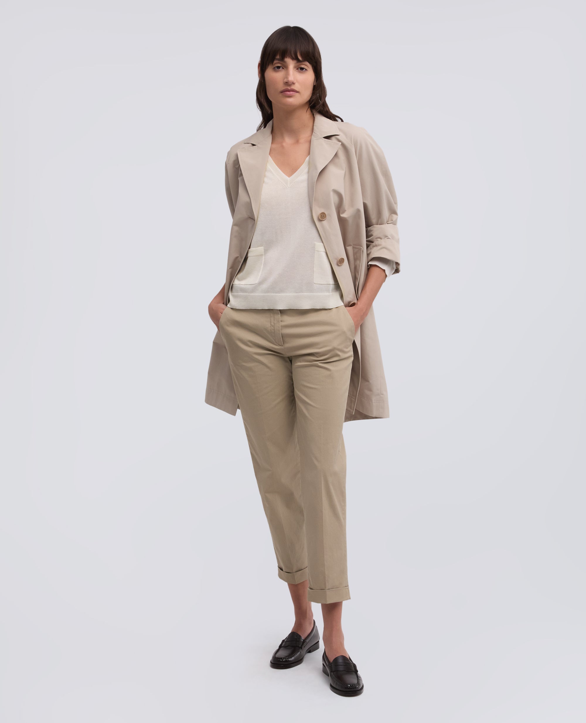 MAGLIA A MANICHE LUNGHE CON SCOLLO A "V" IN FILATO DI SETA, COTONE E CASHMERE-BIANCO-WHITE-BLANCO-WEISS-BLANC