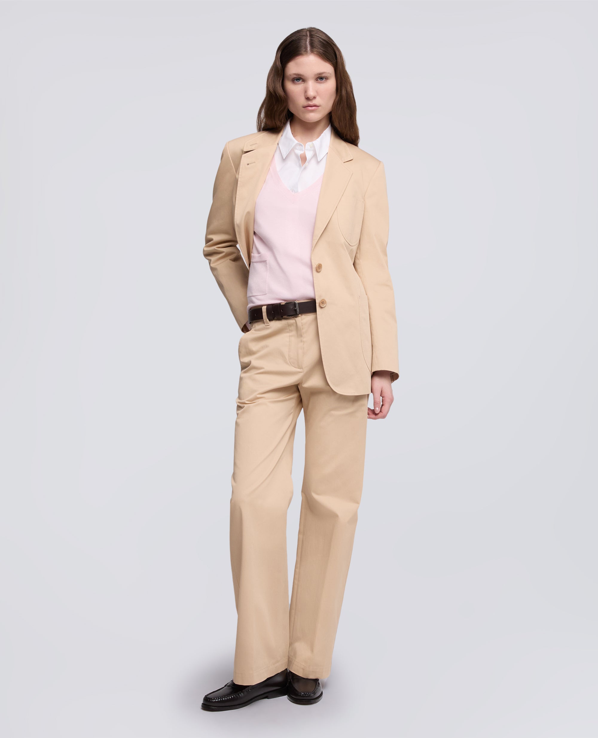 MAGLIA A MANICHE LUNGHE CON SCOLLO A "V" IN FILATO DI SETA, COTONE E CASHMERE-ROSA-PINK-ROSA-ROSA-ROSE