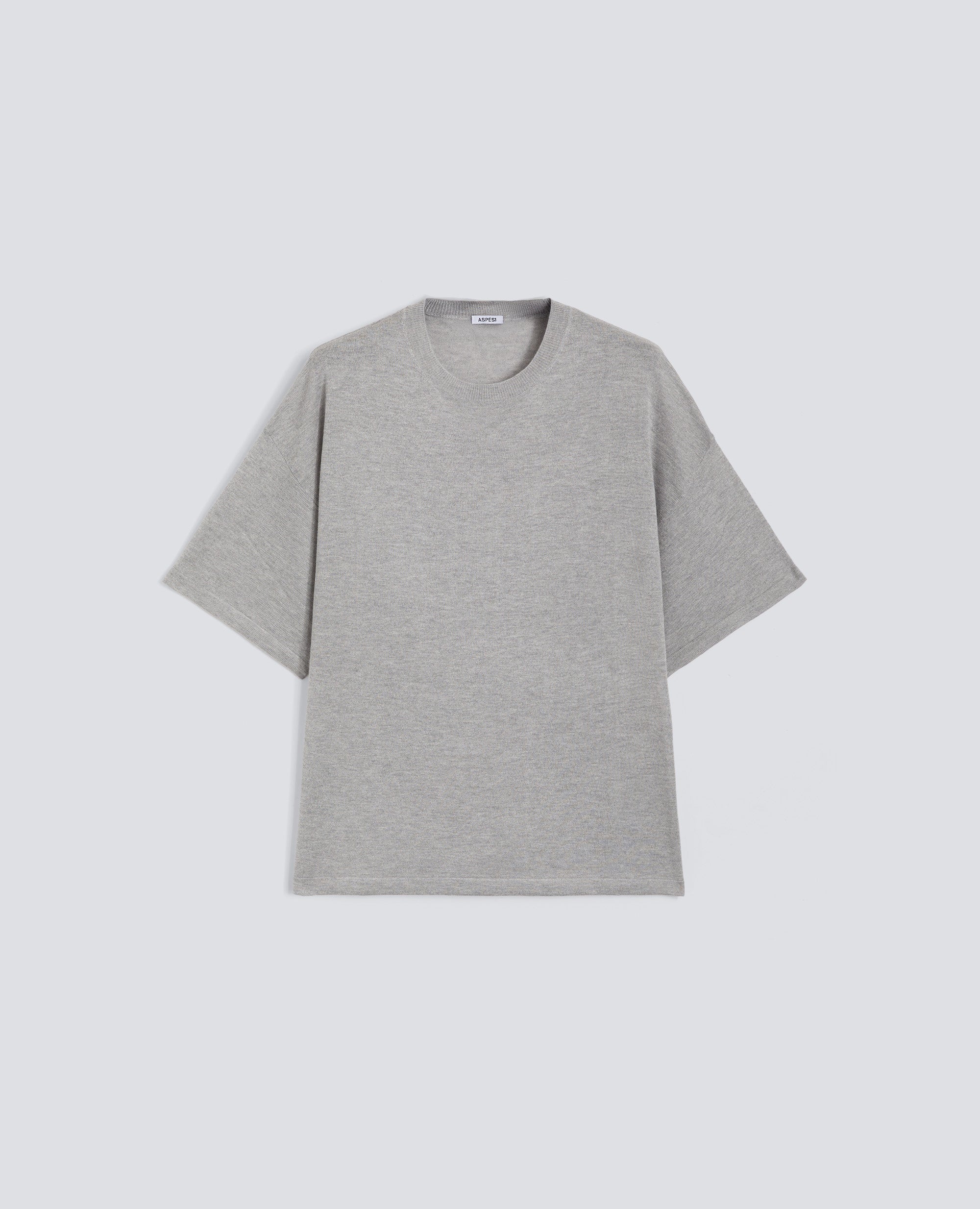 T-SHIRT DI MAGLIA IN MISTO SETA, COTONE E CASHMERE-GRIGIO-GREY-GRIS-GRAU-GRIS