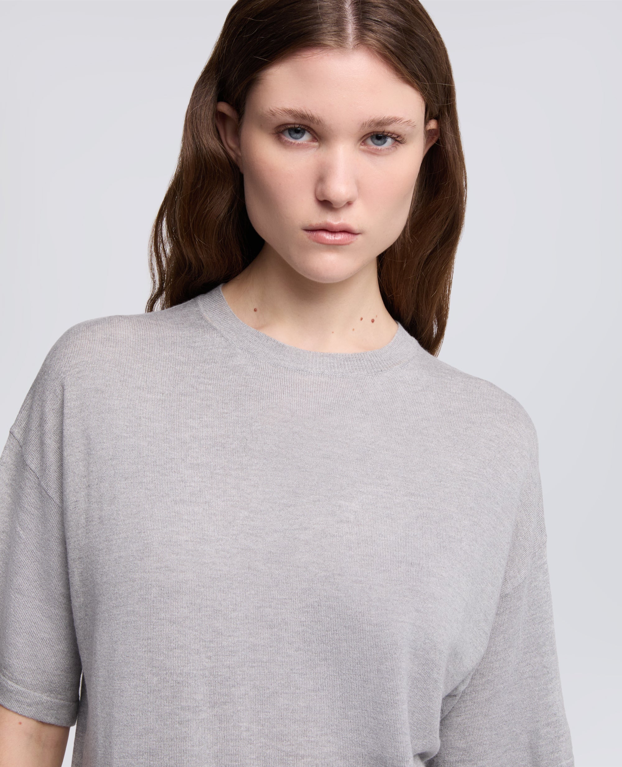 T-SHIRT DI MAGLIA IN MISTO SETA, COTONE E CASHMERE-GRIGIO-GREY-GRIS-GRAU-GRIS