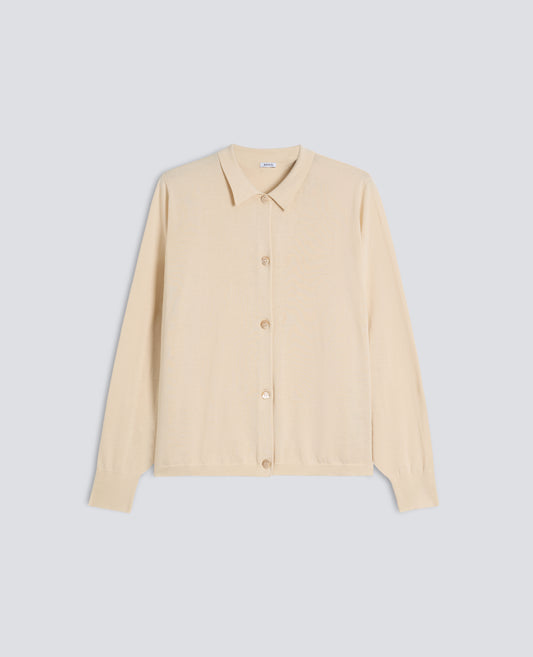 CARDIGAN CON COLLETTO IN MISTO COTONE-SETA-LINO-NATURALE-NATURAL-NATURAL-NATURLICH-NATUREL