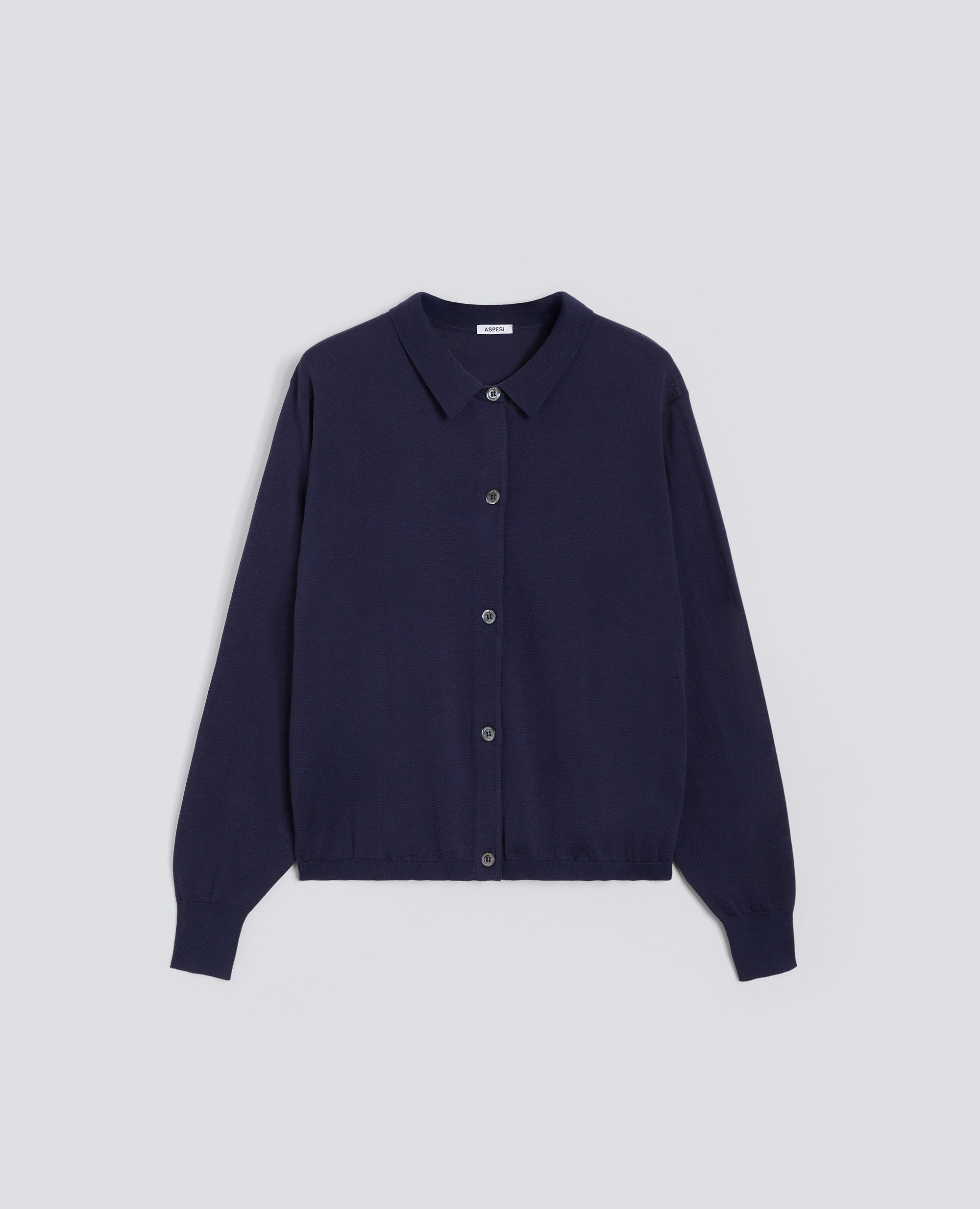 CARDIGAN CON COLLETTO IN MISTO COTONE-SETA-LINO-NAVY-NAVY-AZUL MARINO-NAVY-NAVY