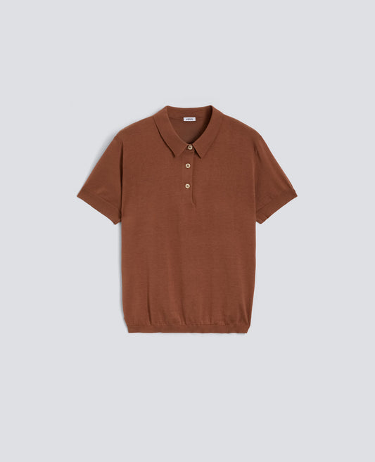 POLO IN MISTO COTONE, SETA E LINO-TABACCO-TOBACCO-TABACO-TABAK-TABAC