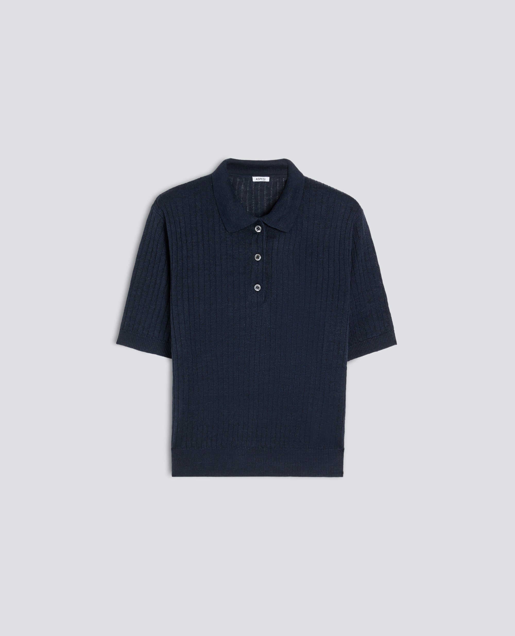 POLO A MANICHE CORTE IN FILATO DI PURO LINO-BLU-BLUE-AZUL-BLAU-BLEU