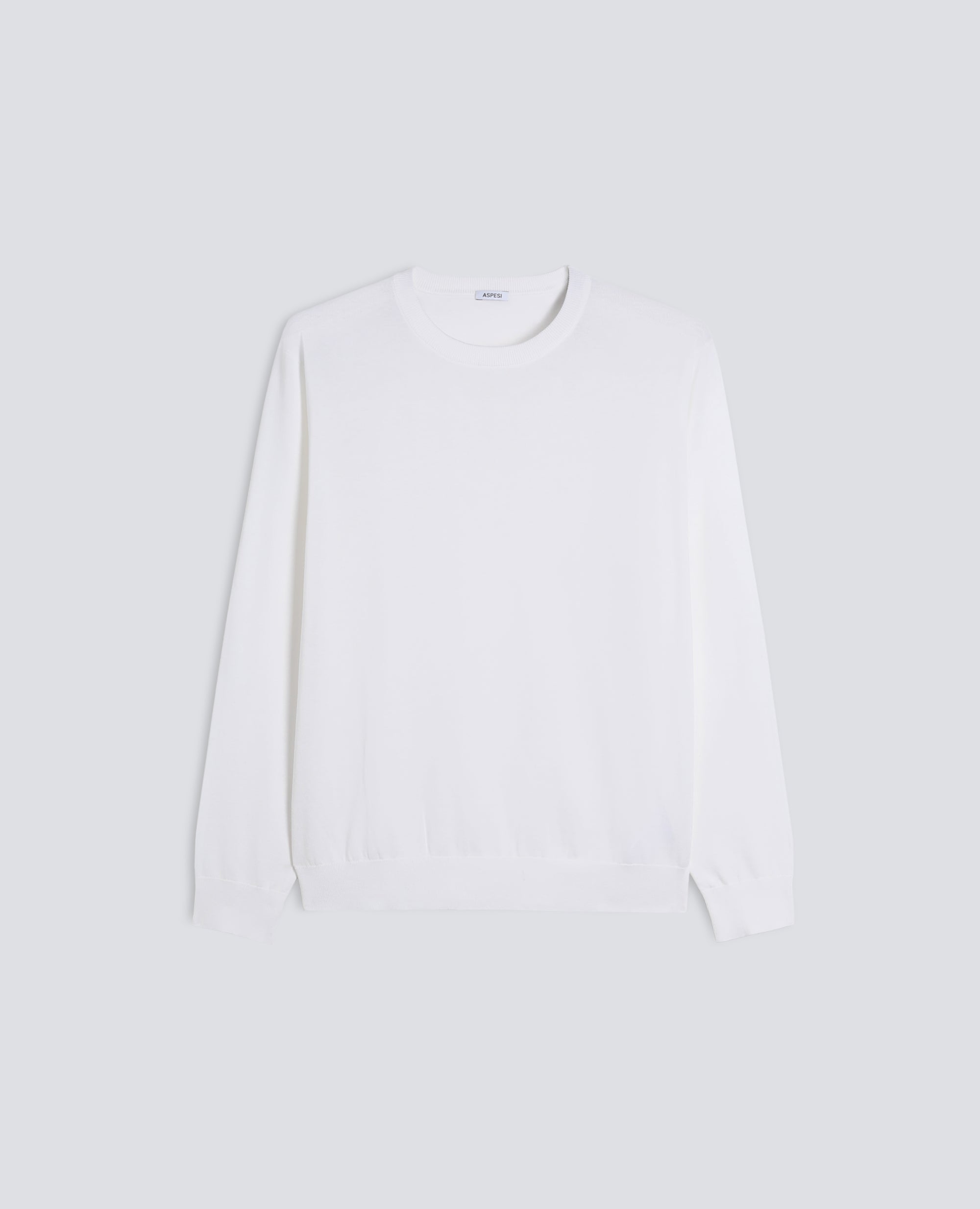 MAGLIA GIROCOLLO A MANICHE LUNGHE IN MISTO COTONE, SETA E LINO-BIANCO-WHITE-BLANCO-WEISS-BLANC