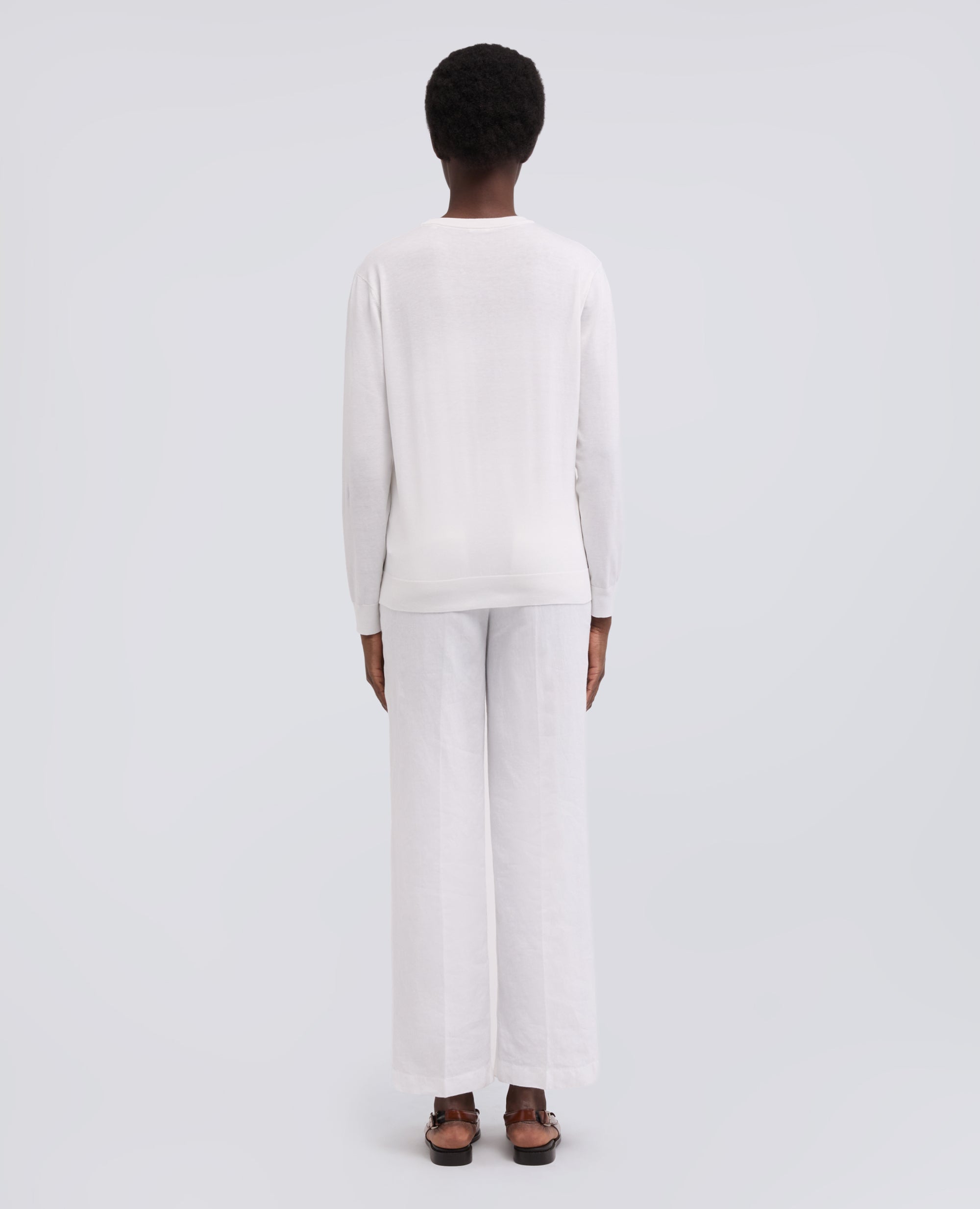 MAGLIA GIROCOLLO A MANICHE LUNGHE IN MISTO COTONE, SETA E LINO-BIANCO-WHITE-BLANCO-WEISS-BLANC