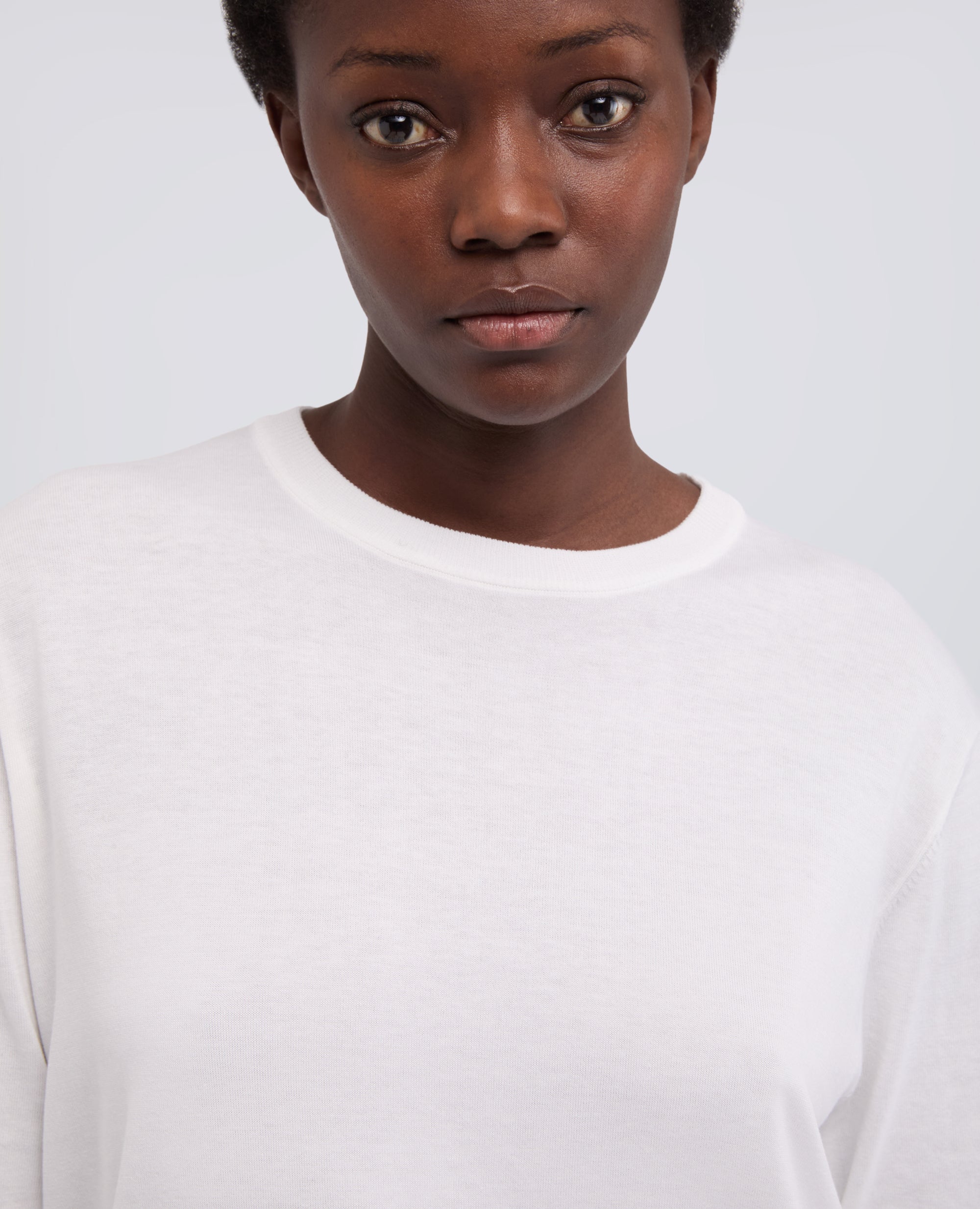 MAGLIA GIROCOLLO A MANICHE LUNGHE IN MISTO COTONE, SETA E LINO-BIANCO-WHITE-BLANCO-WEISS-BLANC