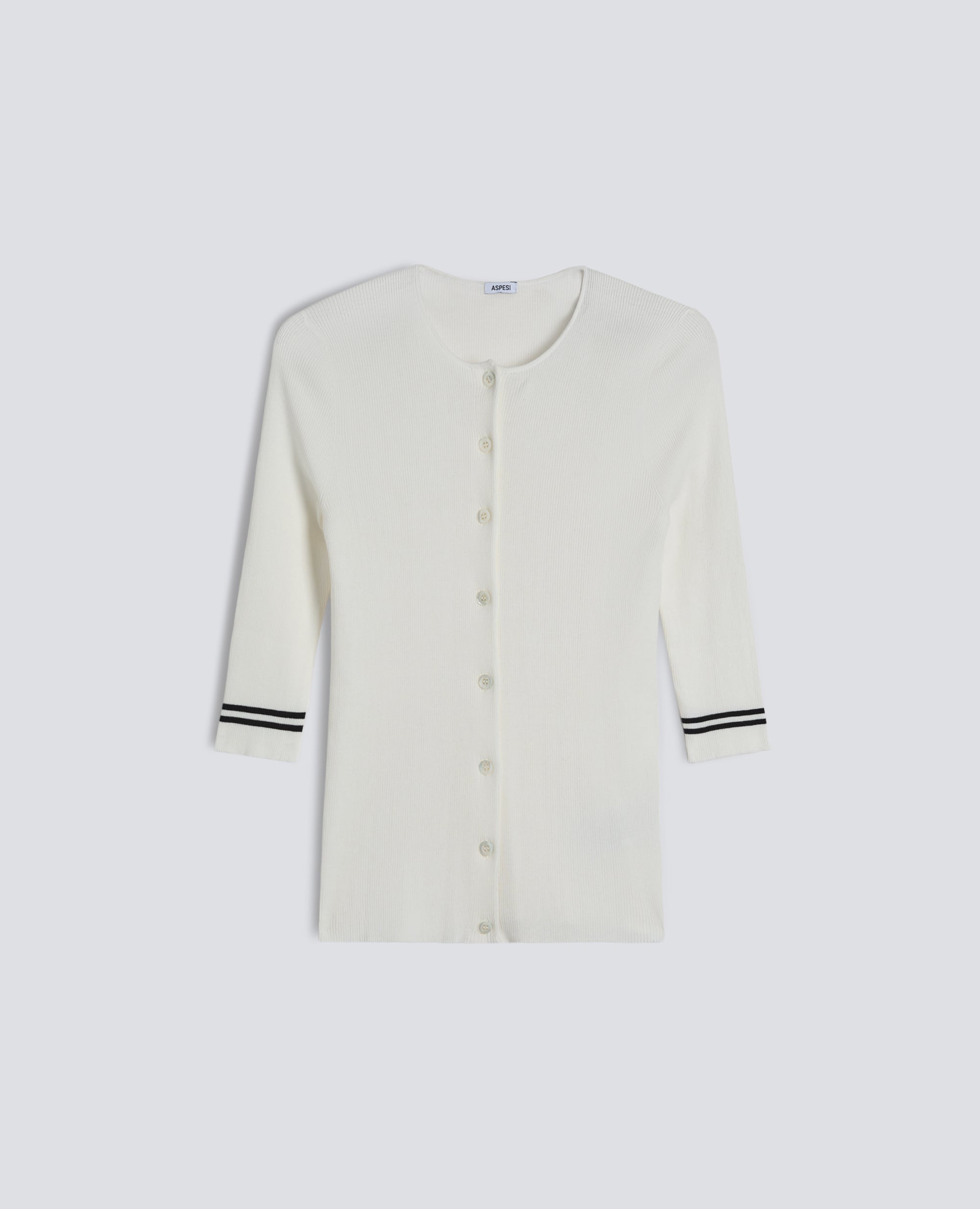 CARDIGAN GIROCOLLO IN COSTINA DI PURO COTONE-BIANCO-WHITE-BLANCO-WEISS-BLANC