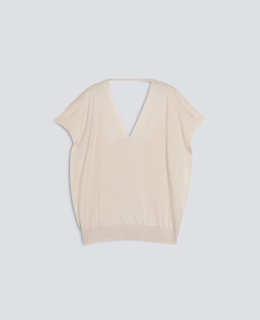 MAGLIA CON SCOLLO A V IN LANA E SETA-SABBIA-SAND-ARENA-SAND-SABLE