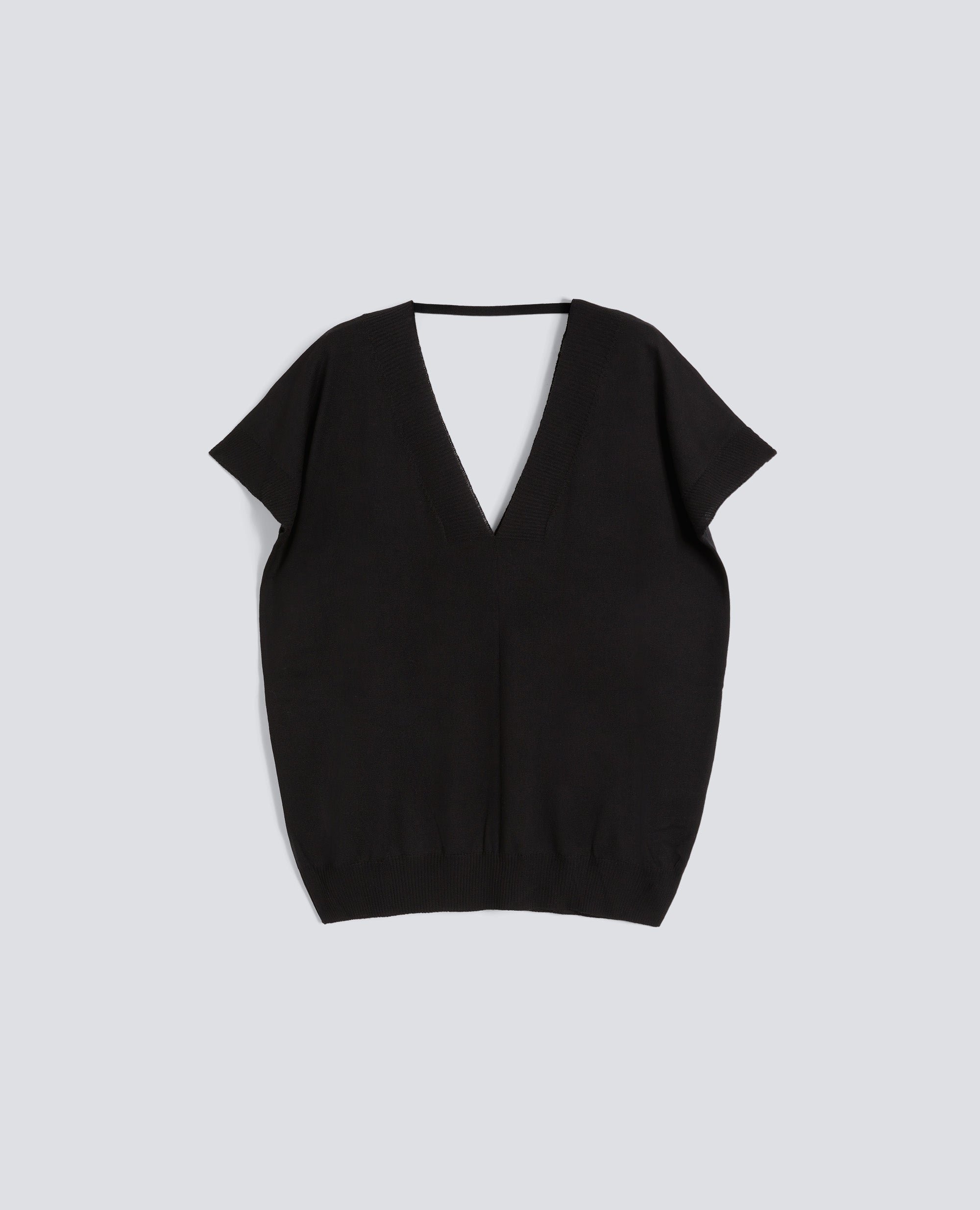 MAGLIA CON SCOLLO A V IN LANA E SETA-NERO-BLACK-NEGRO-SCHWARZ-NOIR