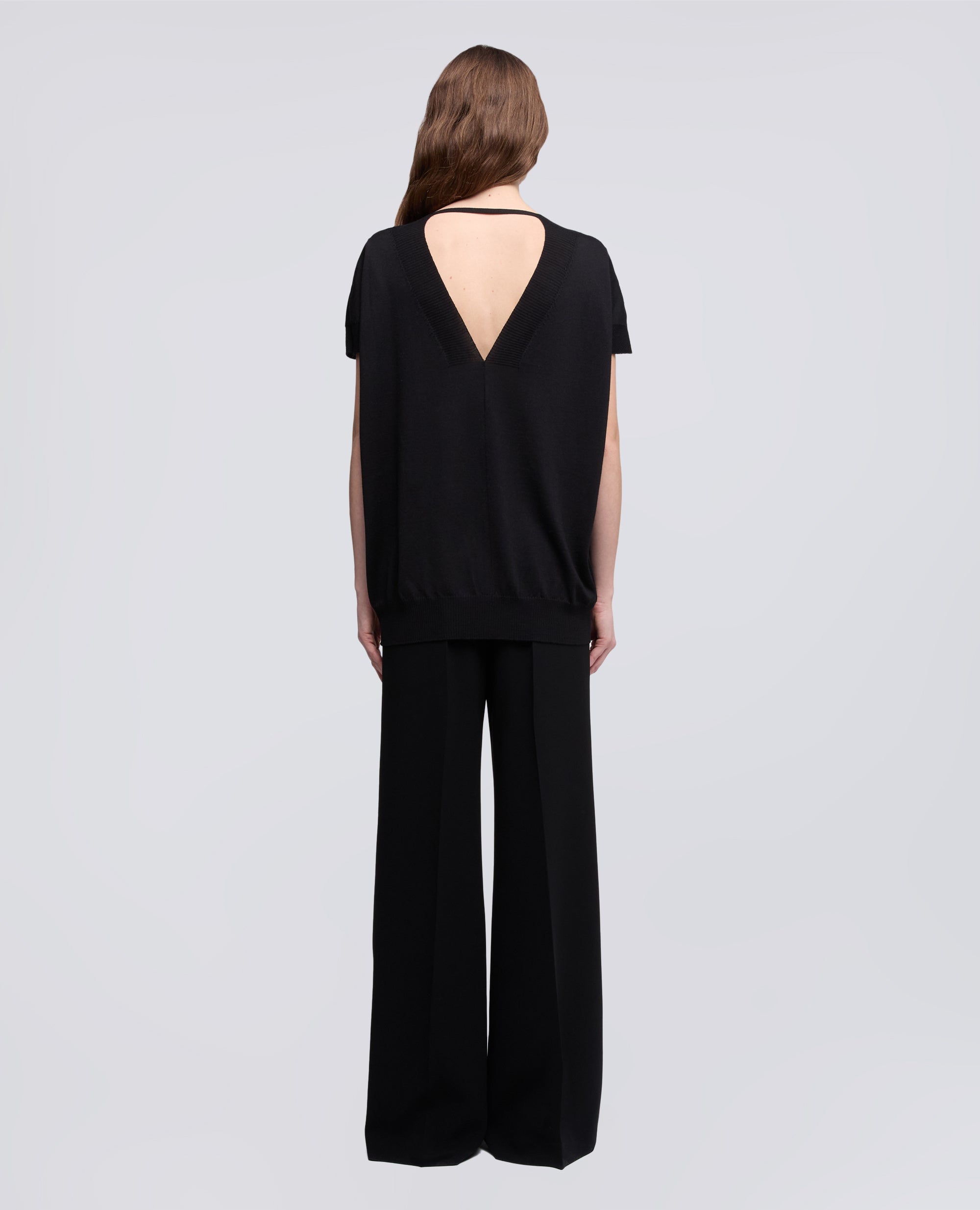 MAGLIA CON SCOLLO A V IN LANA E SETA-NERO-BLACK-NEGRO-SCHWARZ-NOIR