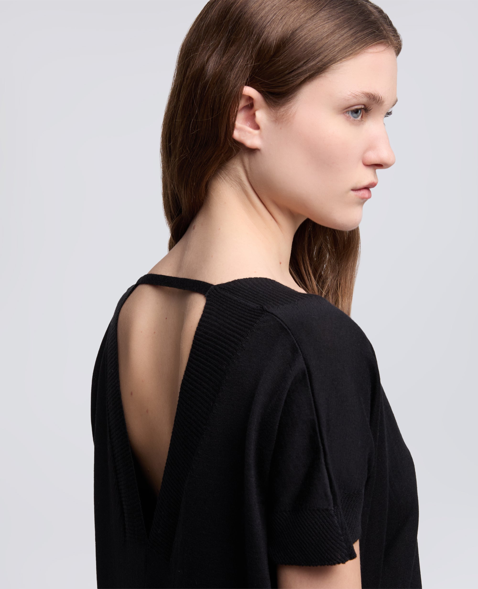 MAGLIA CON SCOLLO A V IN LANA E SETA-NERO-BLACK-NEGRO-SCHWARZ-NOIR