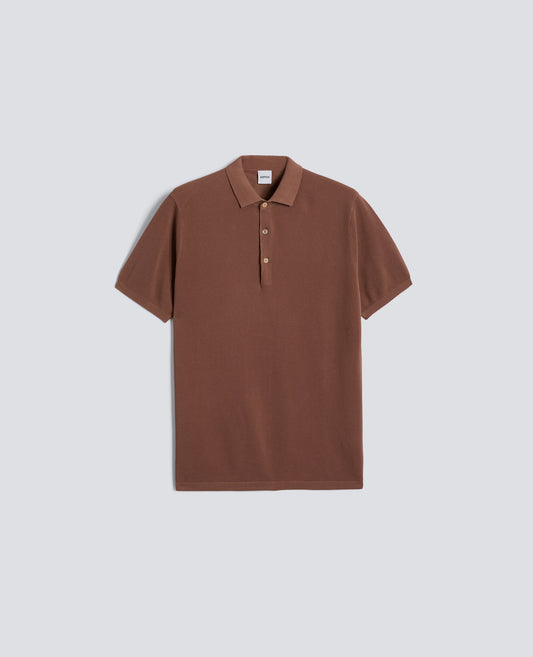 POLO A MANICHE CORTE IN COTONE PUNTO PIQUET TINTO CAPO-TABACCO-TOBACCO-TABACO-TABAK-TABAC