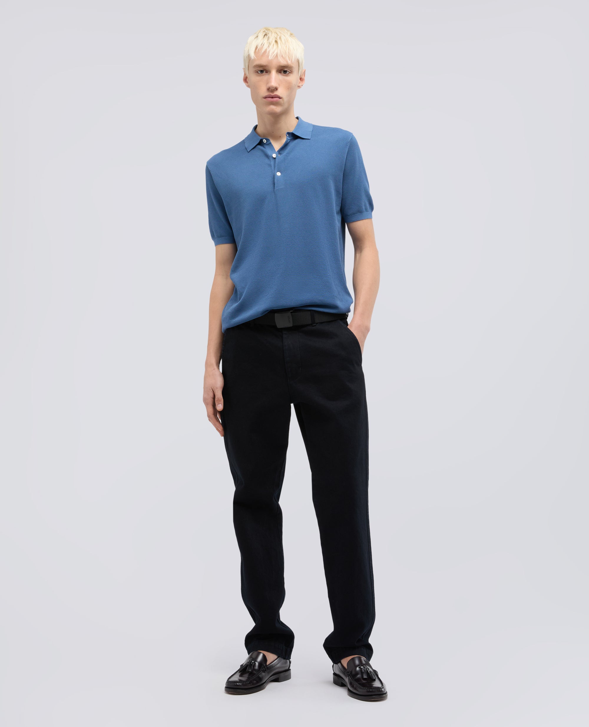 POLO A MANICHE CORTE IN COTONE PUNTO PIQUET TINTO CAPO-AVIO-AIR FORCE BLUE-AZUL MILITAR-AIR-BLEU AVIATION