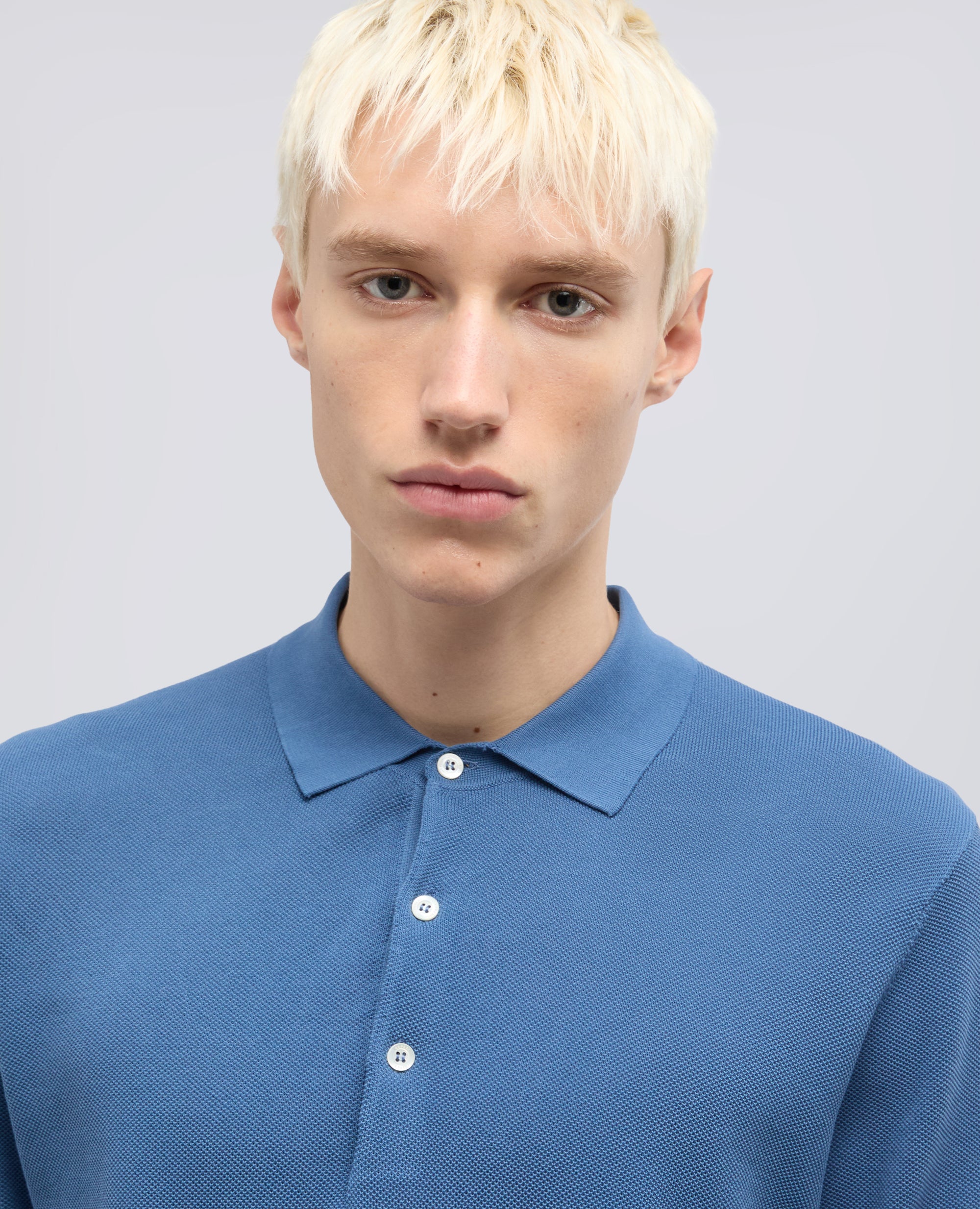 POLO A MANICHE CORTE IN COTONE PUNTO PIQUET TINTO CAPO-AVIO-AIR FORCE BLUE-AZUL MILITAR-AIR-BLEU AVIATION