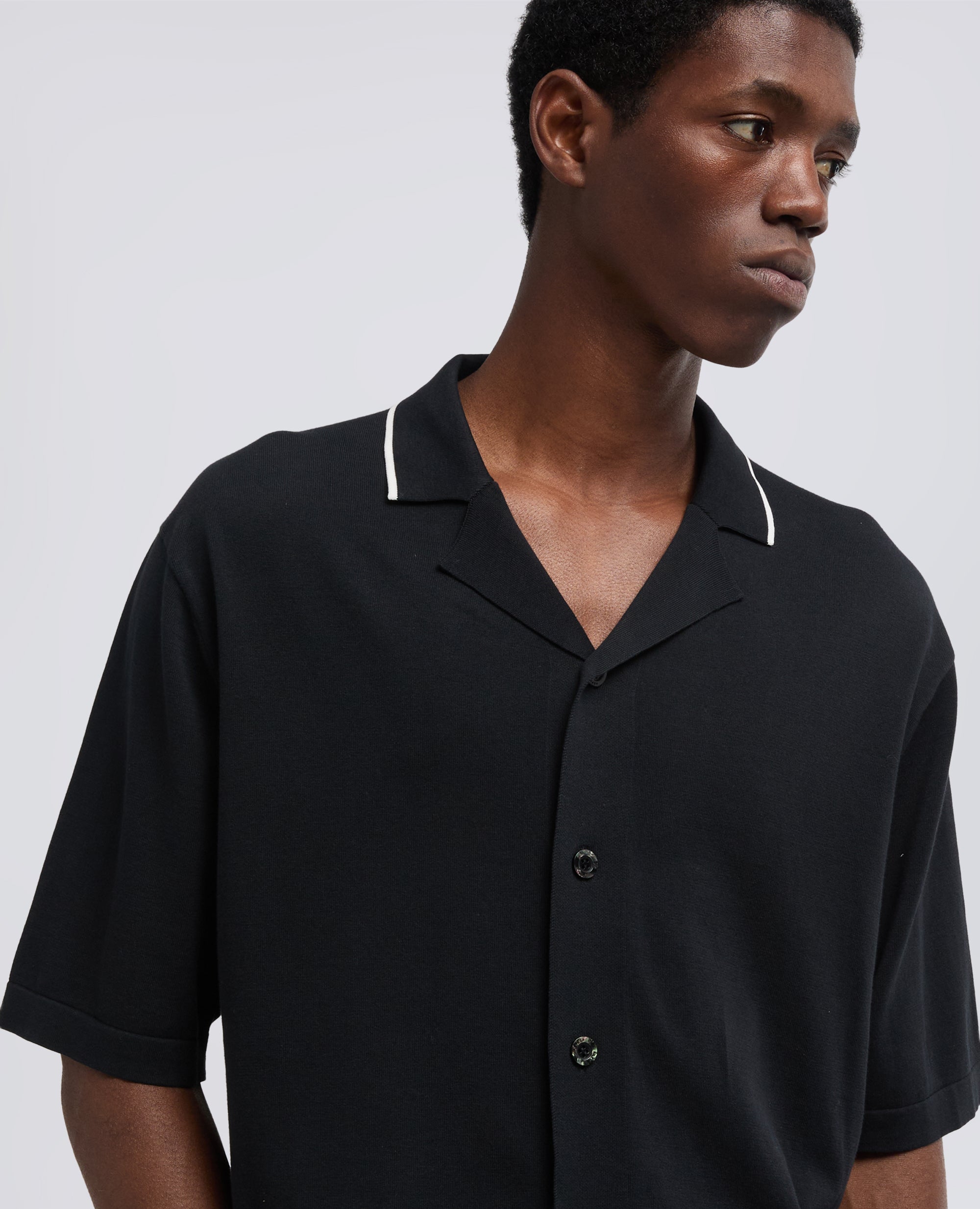 CAMICIA BOWLING IN MAGLIA DI COTONE-NERO-BLACK-NEGRO-SCHWARZ-NOIR