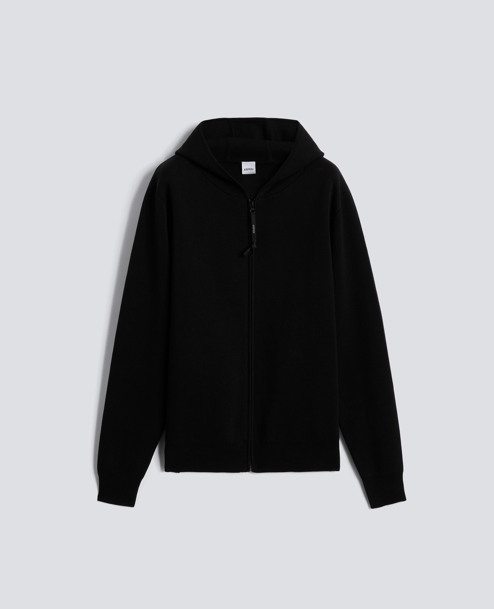 MAGLIA CON CAPPUCCIO IN COTONE DOPPIA FRONTURA-NERO-BLACK-NEGRO-SCHWARZ-NOIR