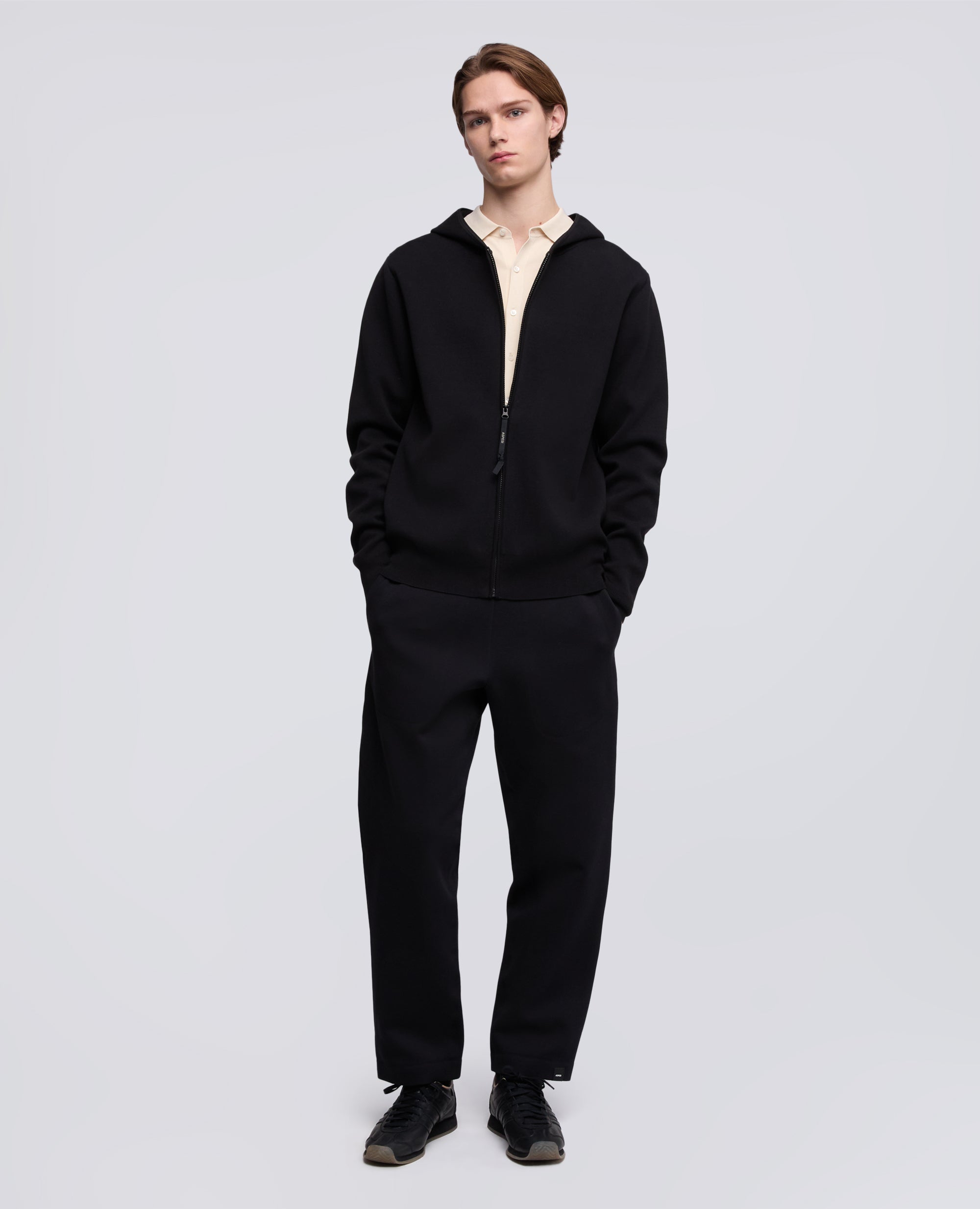 MAGLIA CON CAPPUCCIO IN COTONE DOPPIA FRONTURA-NERO-BLACK-NEGRO-SCHWARZ-NOIR