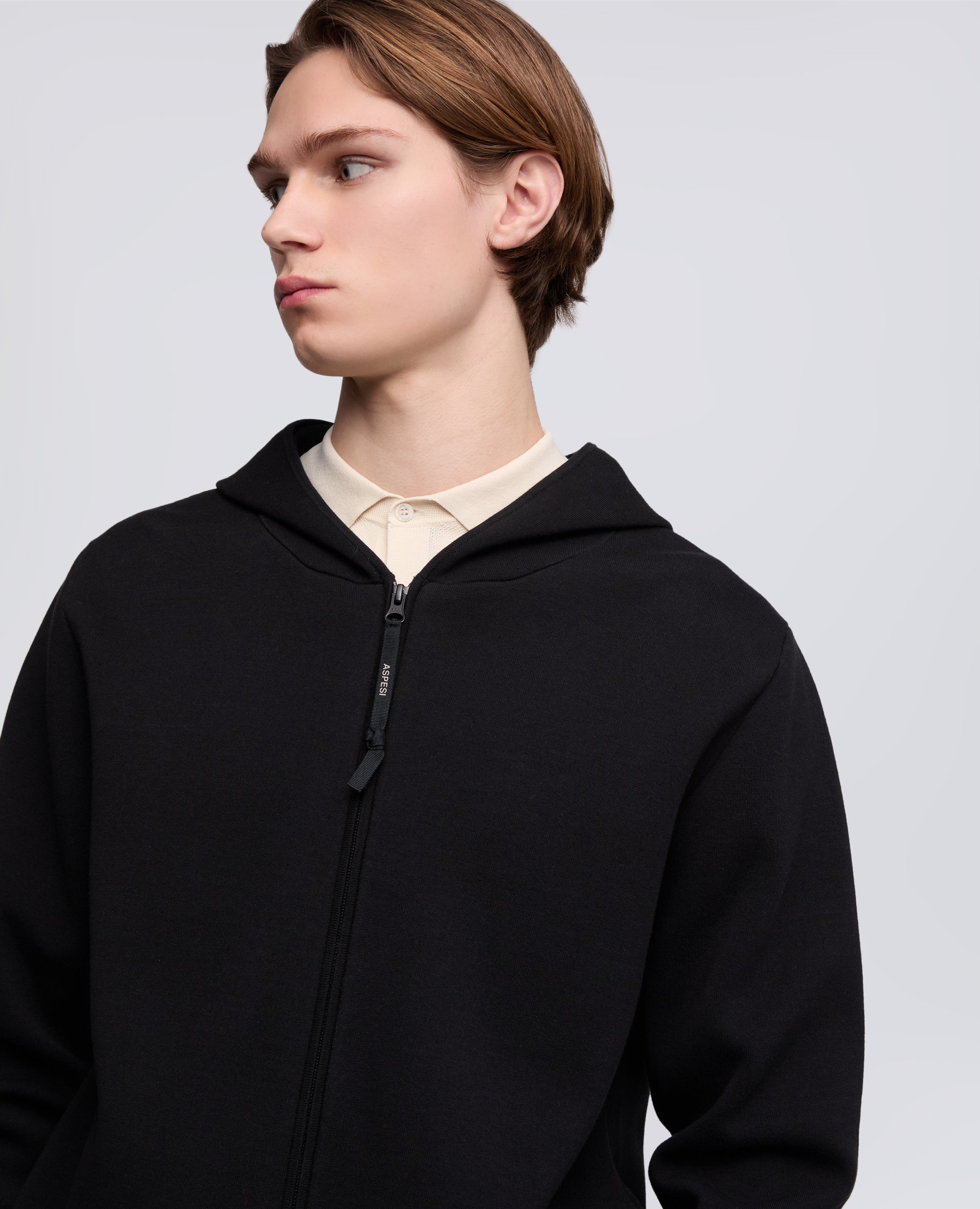 MAGLIA CON CAPPUCCIO IN COTONE DOPPIA FRONTURA-NERO-BLACK-NEGRO-SCHWARZ-NOIR