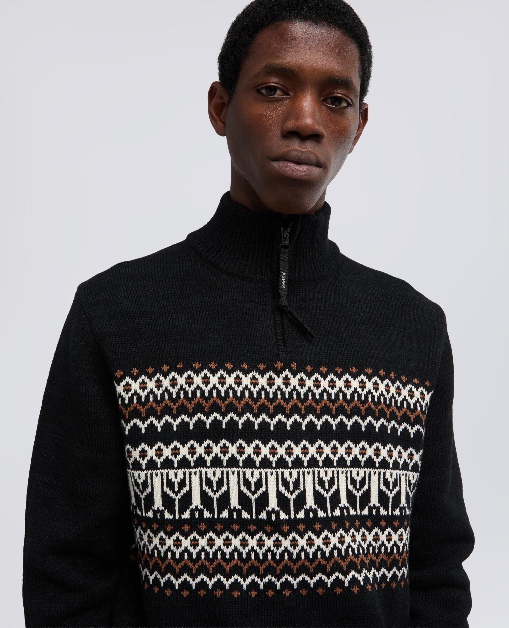 MAGLIA CON MEZZA ZIP IN COTONE, CANAPA E LANA-NERO-BLACK-NEGRO-SCHWARZ-NOIR