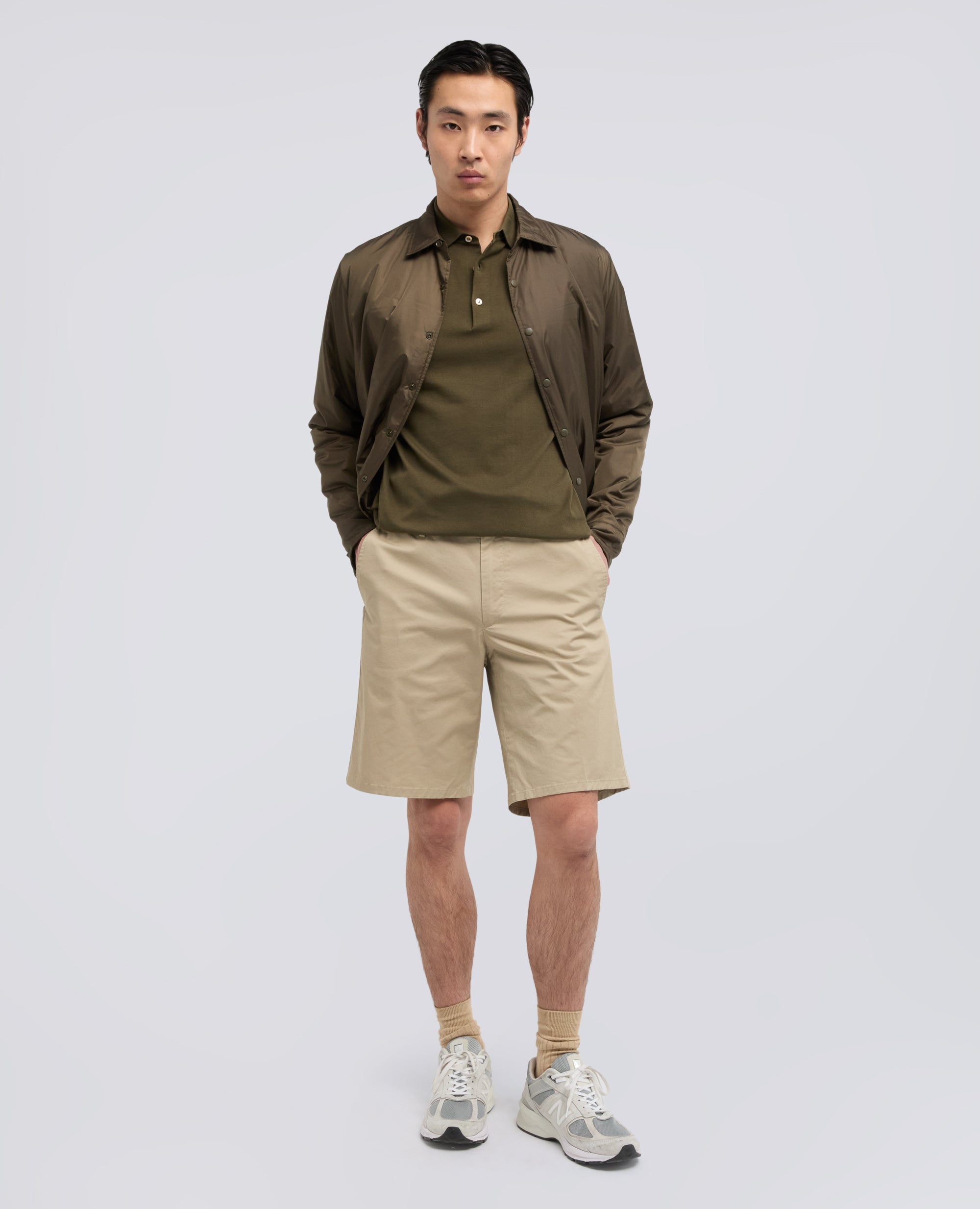 POLO IN COTONE CON BOTTONI IN MADREPERLA-MILITARE-MILITARY-MILITAR-MILITAR-MILITAIRE