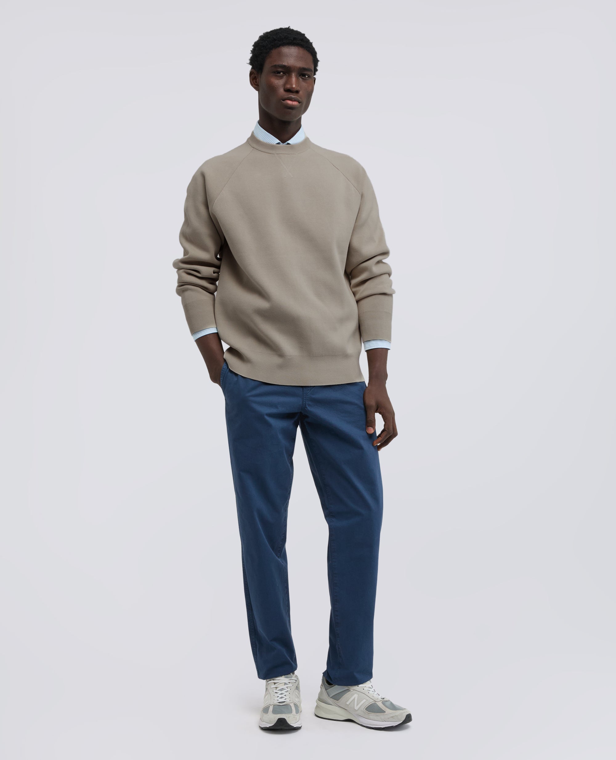 MAGLIA GIROCOLLO A MANICHE LUNGHE IN COTONE-GESSO-CHALK-GESSO-GESSO-GESSO