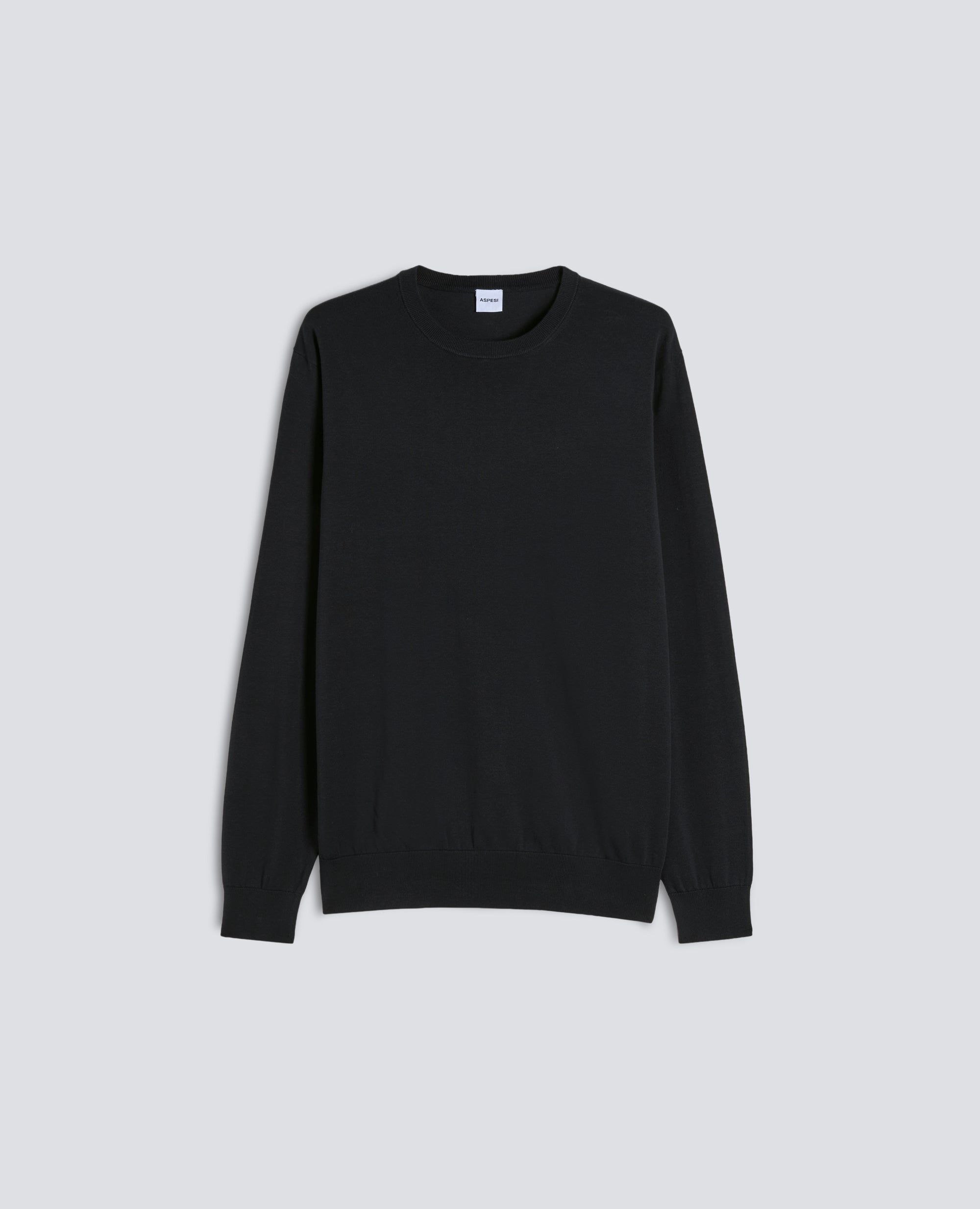 MAGLIA GIROCOLLO IN COTONE-NERO-BLACK-NEGRO-SCHWARZ-NOIR