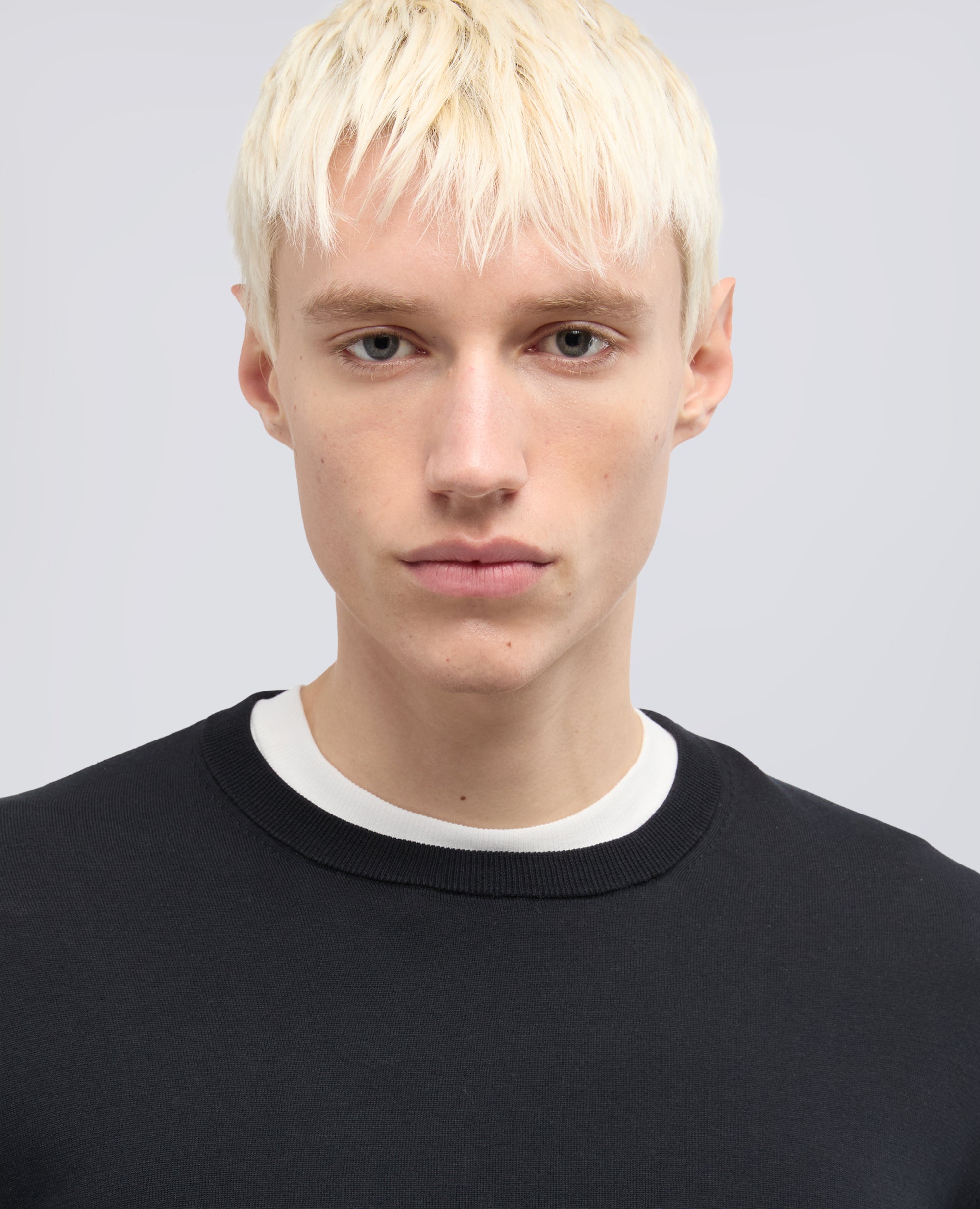 MAGLIA GIROCOLLO IN COTONE-NERO-BLACK-NEGRO-SCHWARZ-NOIR