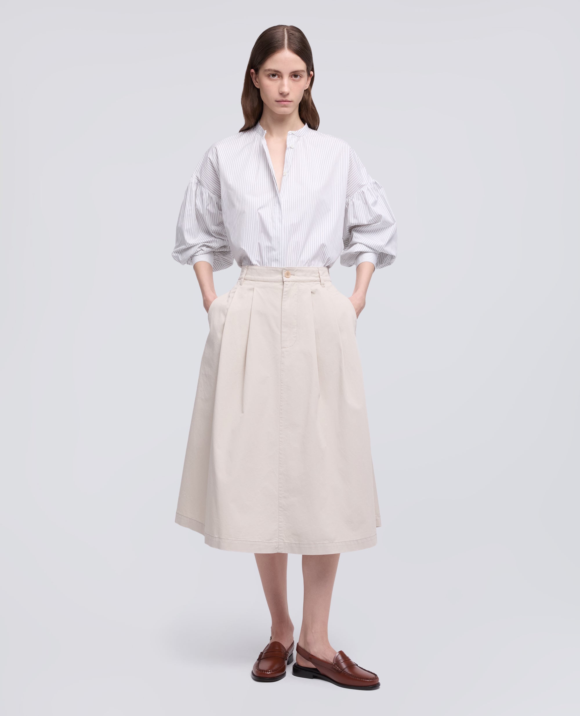 Gonna in extra fine twill di cotone - AA Capsule Collection-GESSO-CHALK-GESSO-GESSO-GESSO