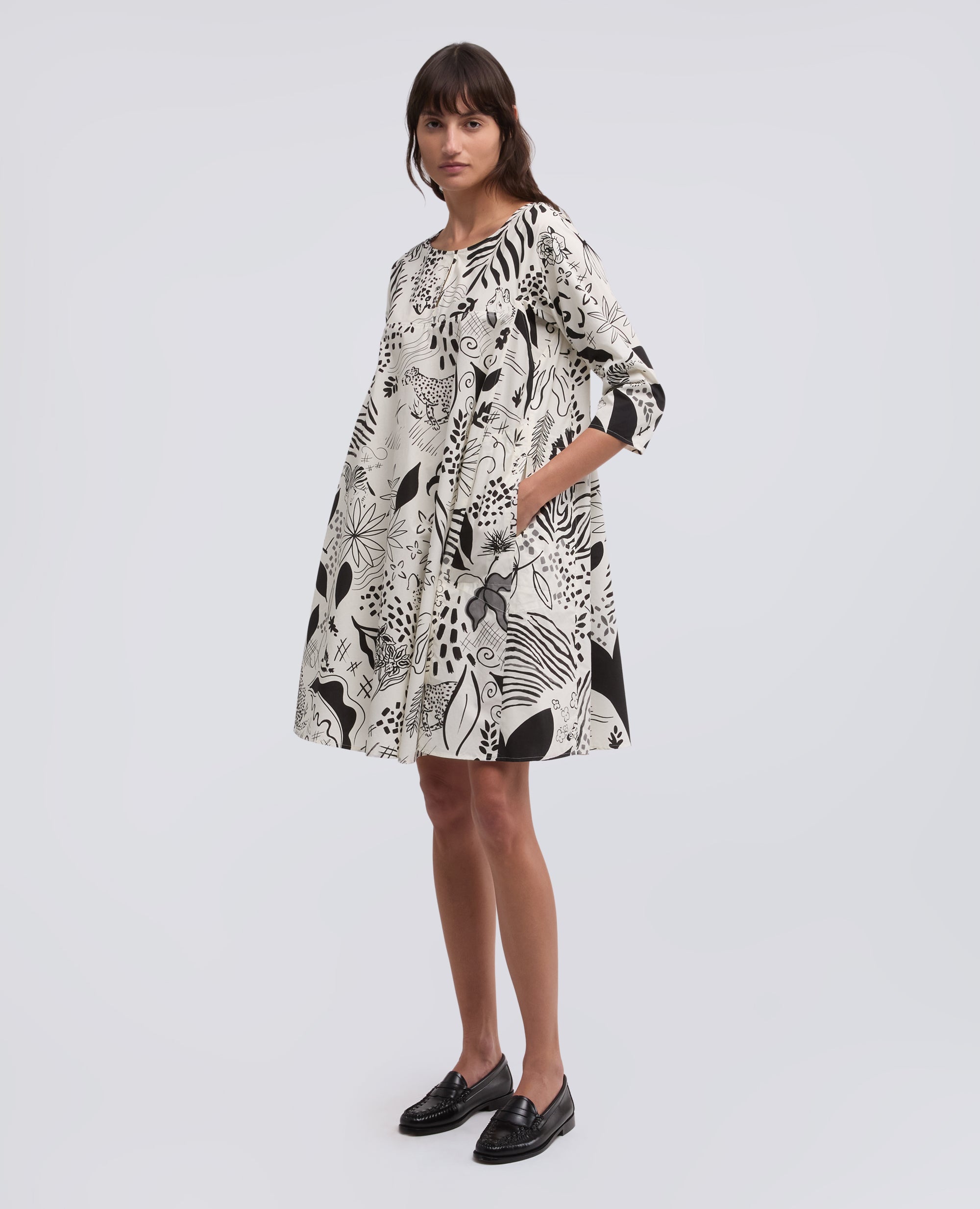 Abito in popeline cotone stampa jungle - AA Capsule Collection-FIORE BIANCO-FIORE BIANCO-FIORE BIANCO-FIORE BIANCO-FIORE BIANCO